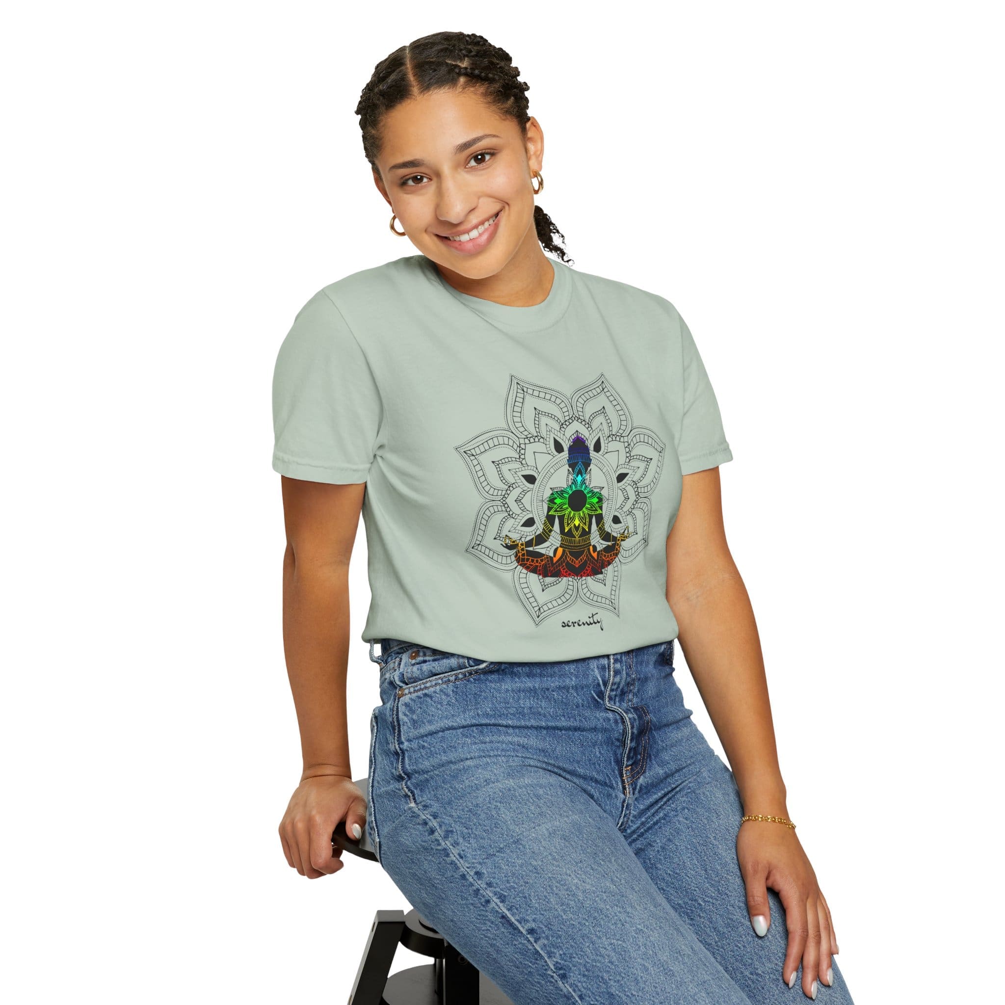 Serenity - Chakra Mandala Heavyweight Tee with Female Silhouette - Image 15