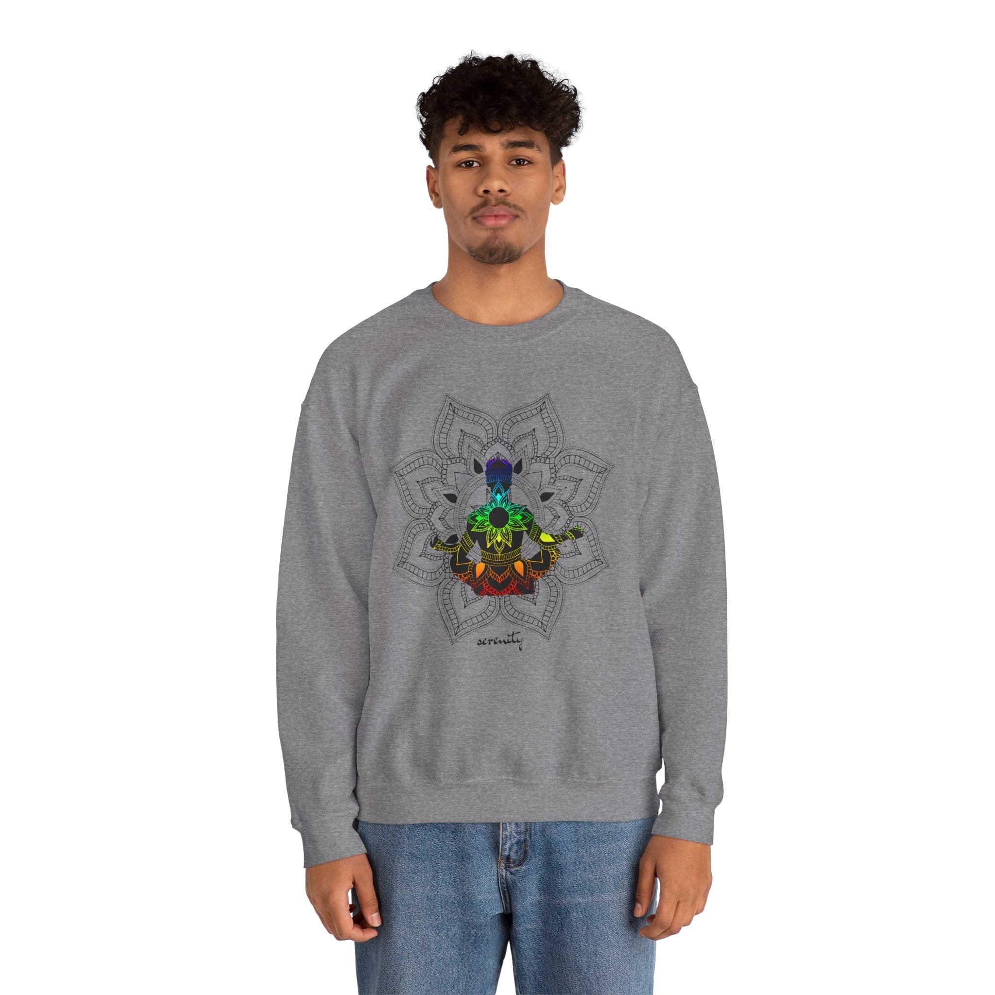 Serenity - Chakra Mandala Crewneck Sweatshirt, Male Silhouette - Image 15
