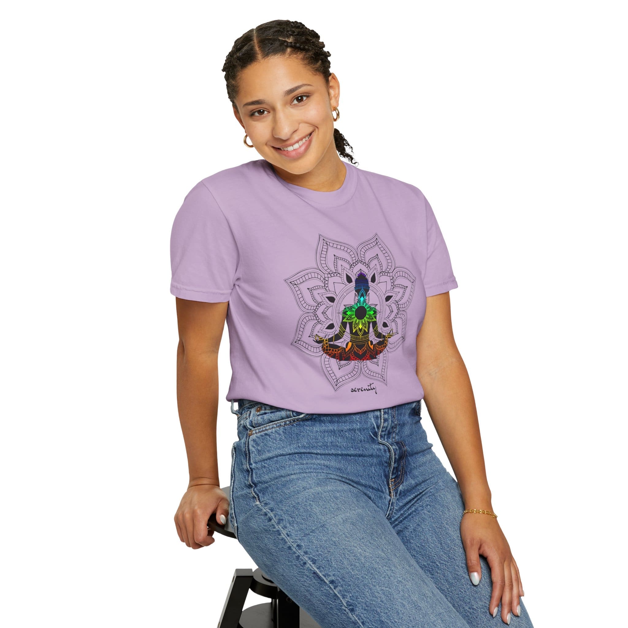 Serenity - Chakra Mandala Heavyweight Tee with Female Silhouette - Image 23