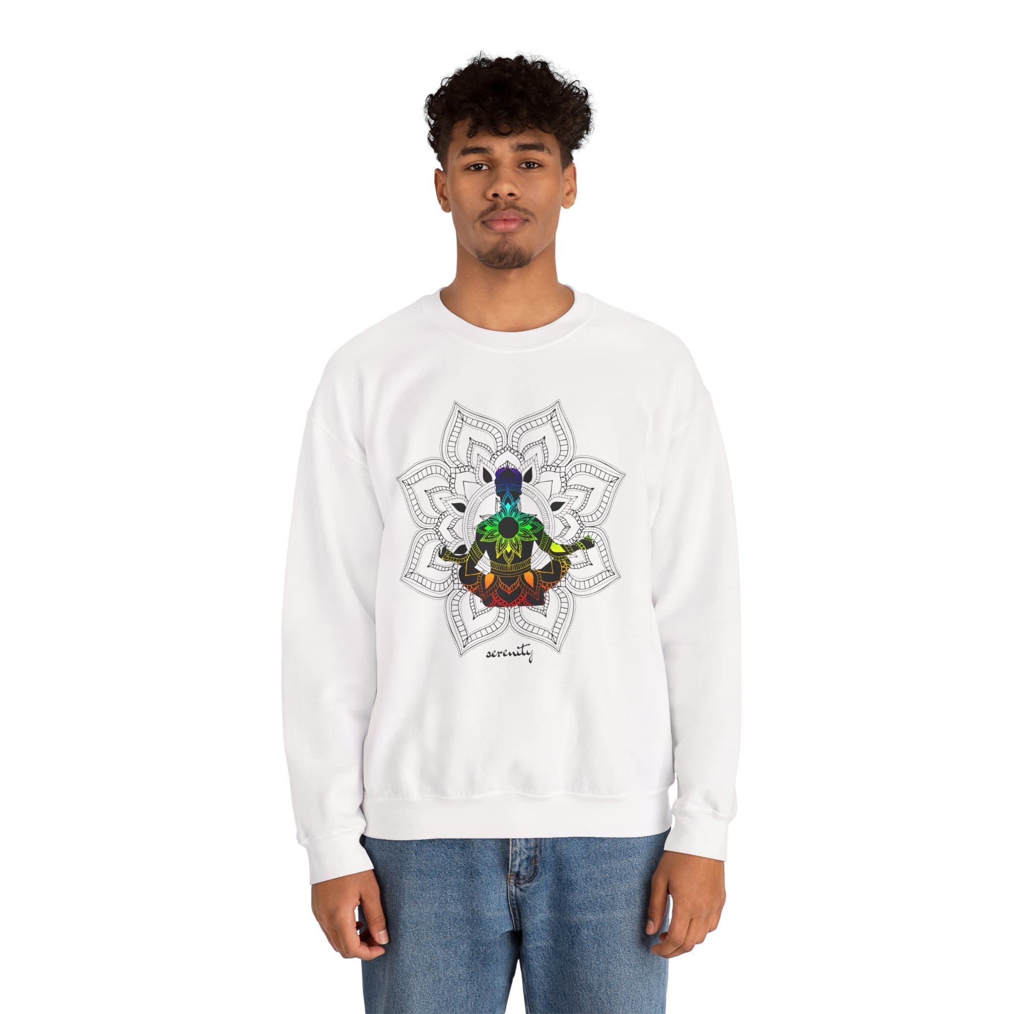 Serenity - Chakra Mandala Crewneck Sweatshirt, Male Silhouette - Image 7