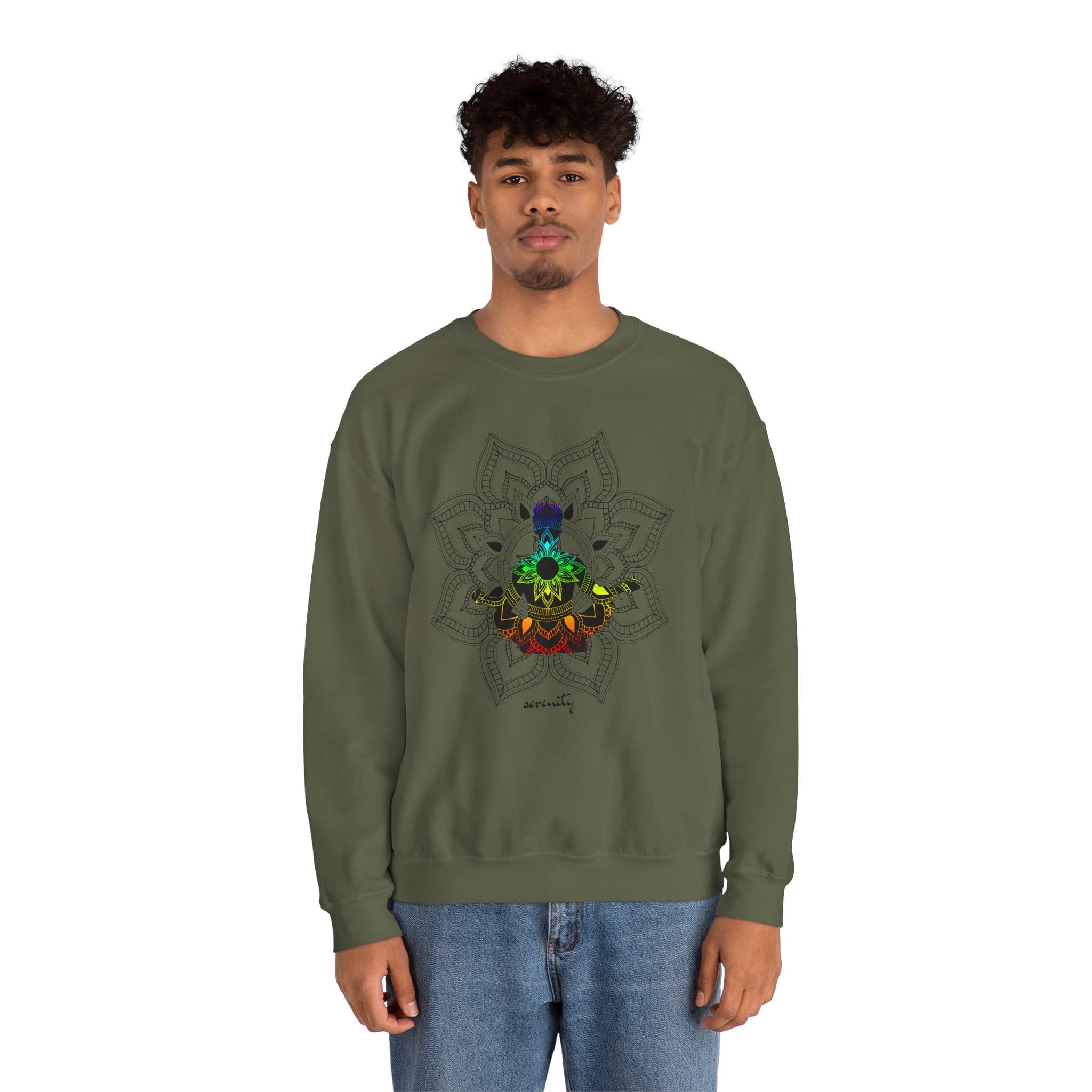 Serenity - Chakra Mandala Crewneck Sweatshirt, Male Silhouette - Image 23
