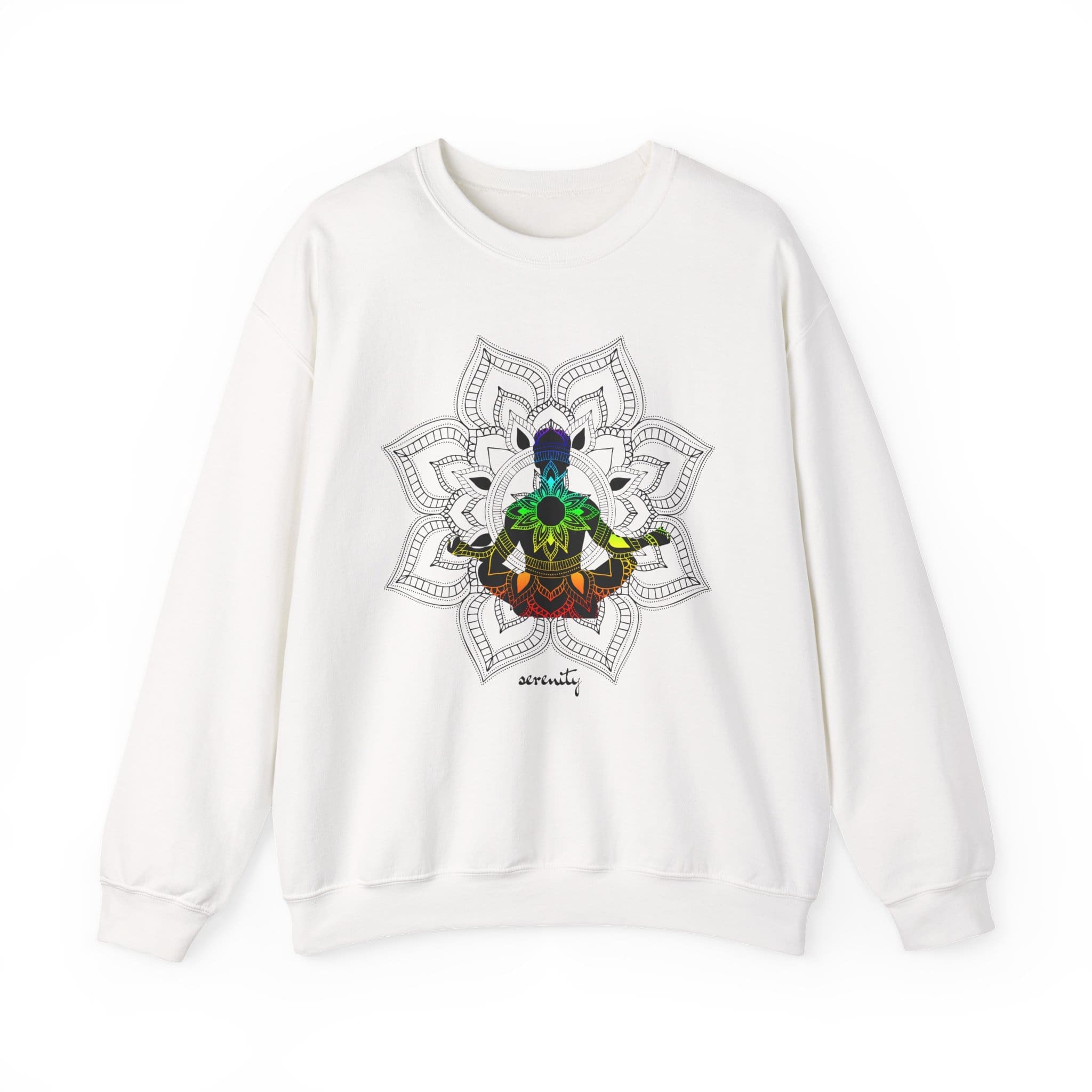 Serenity - Chakra Mandala Crewneck Sweatshirt, Male Silhouette - Image 3