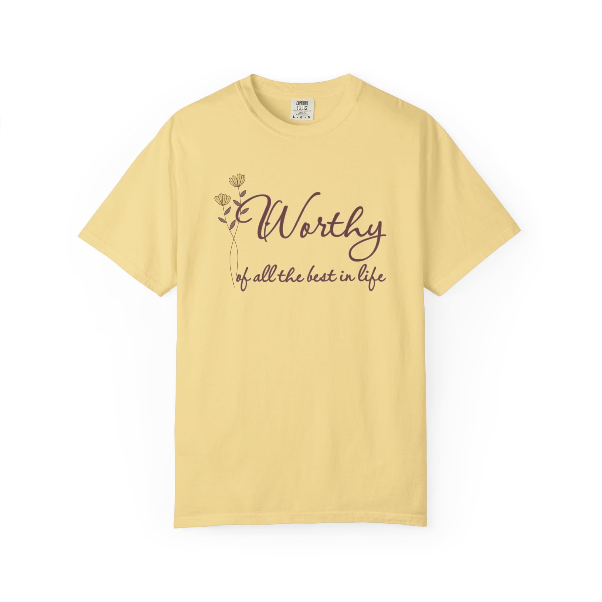 Worthy of All The Best in Life Heavyweight T-Shirt - Floral Text - Image 11