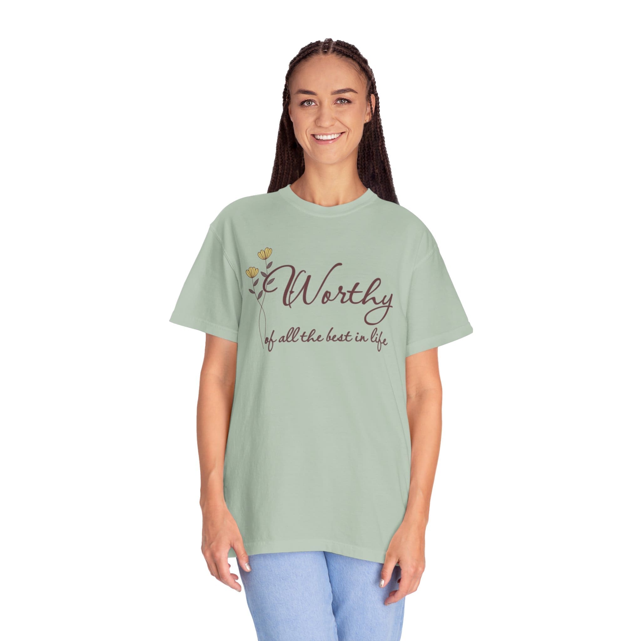 Worthy of All The Best in Life Heavyweight T-Shirt - Floral Text - Image 22
