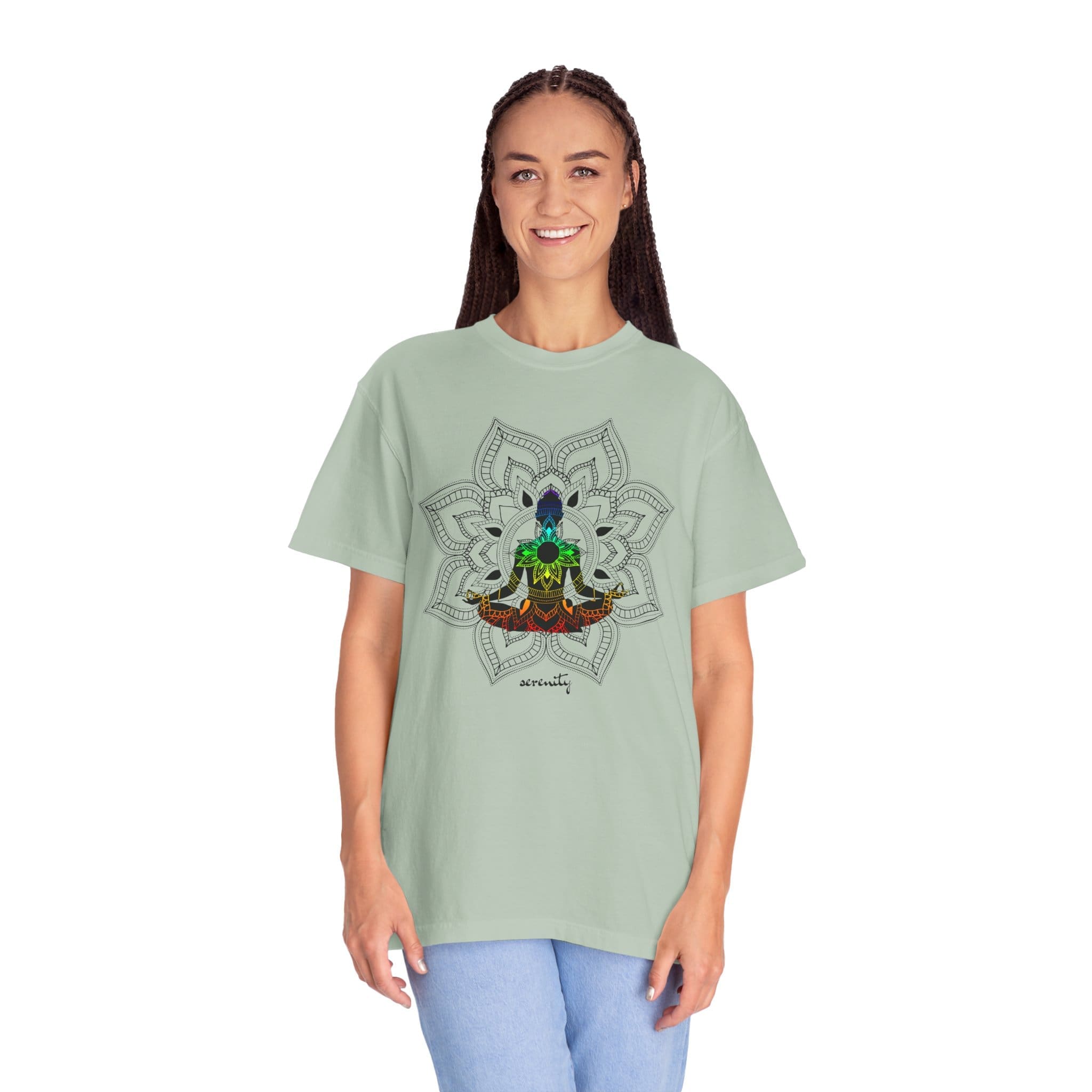 Serenity - Chakra Mandala Heavyweight Tee with Female Silhouette - Image 14
