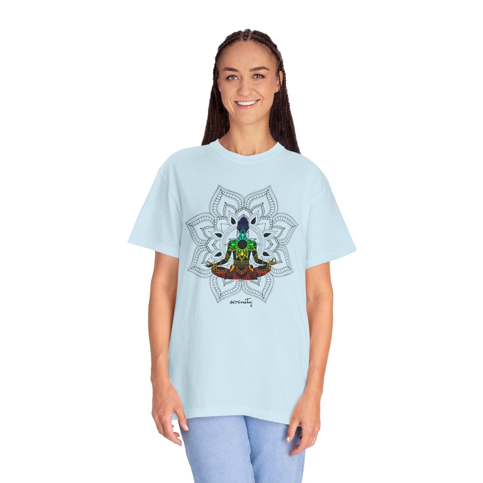Serenity - Chakra Mandala Heavyweight Tee with Female Silhouette - Image 18