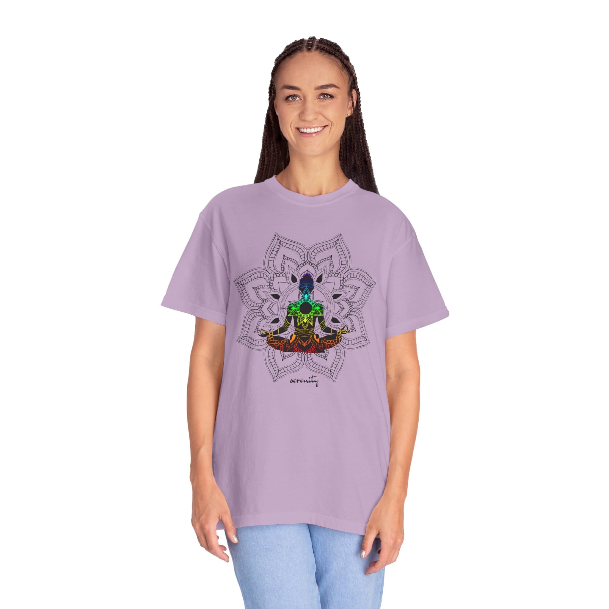 Serenity - Chakra Mandala Heavyweight Tee with Female Silhouette - Image 22