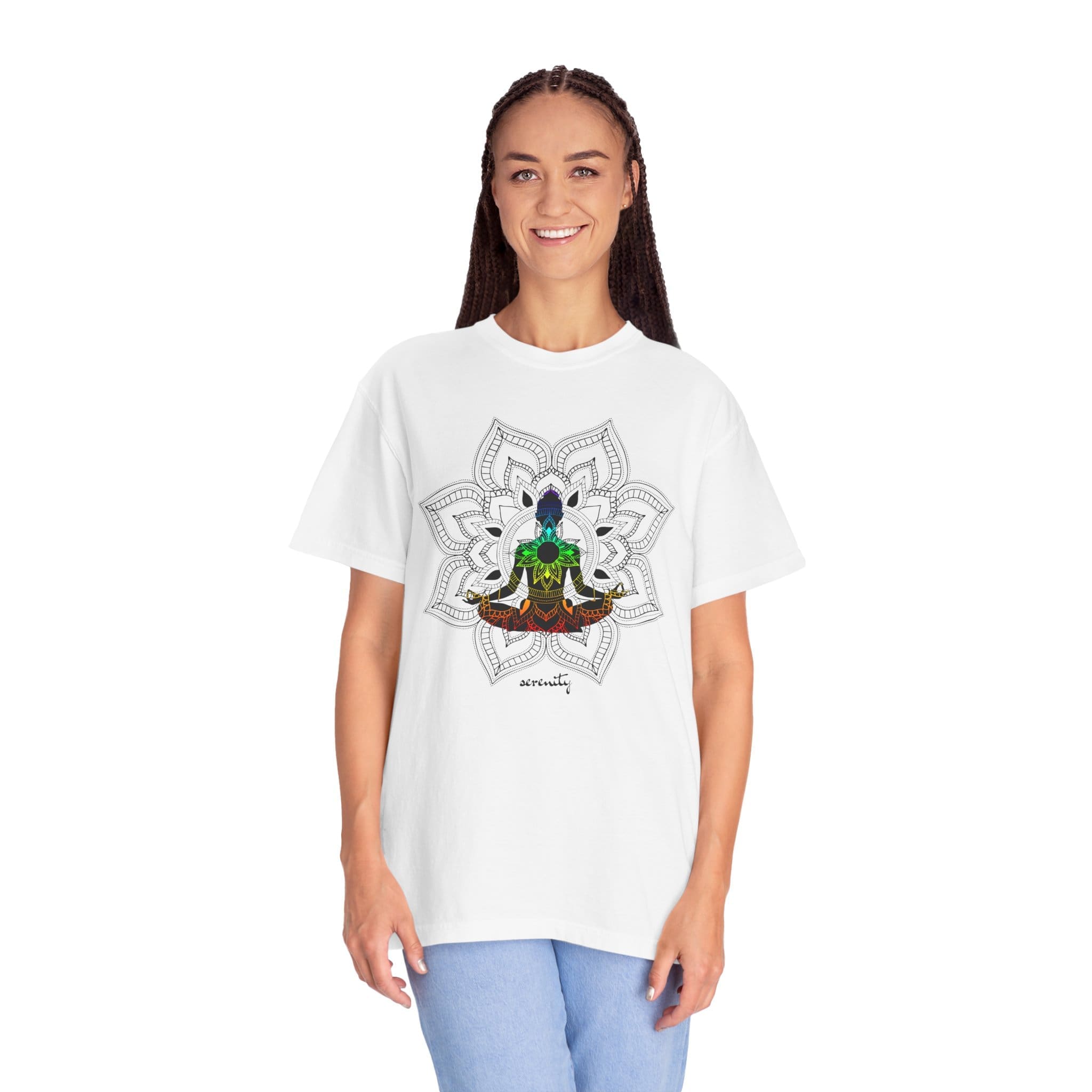 Serenity - Chakra Mandala Heavyweight Tee with Female Silhouette - Image 5