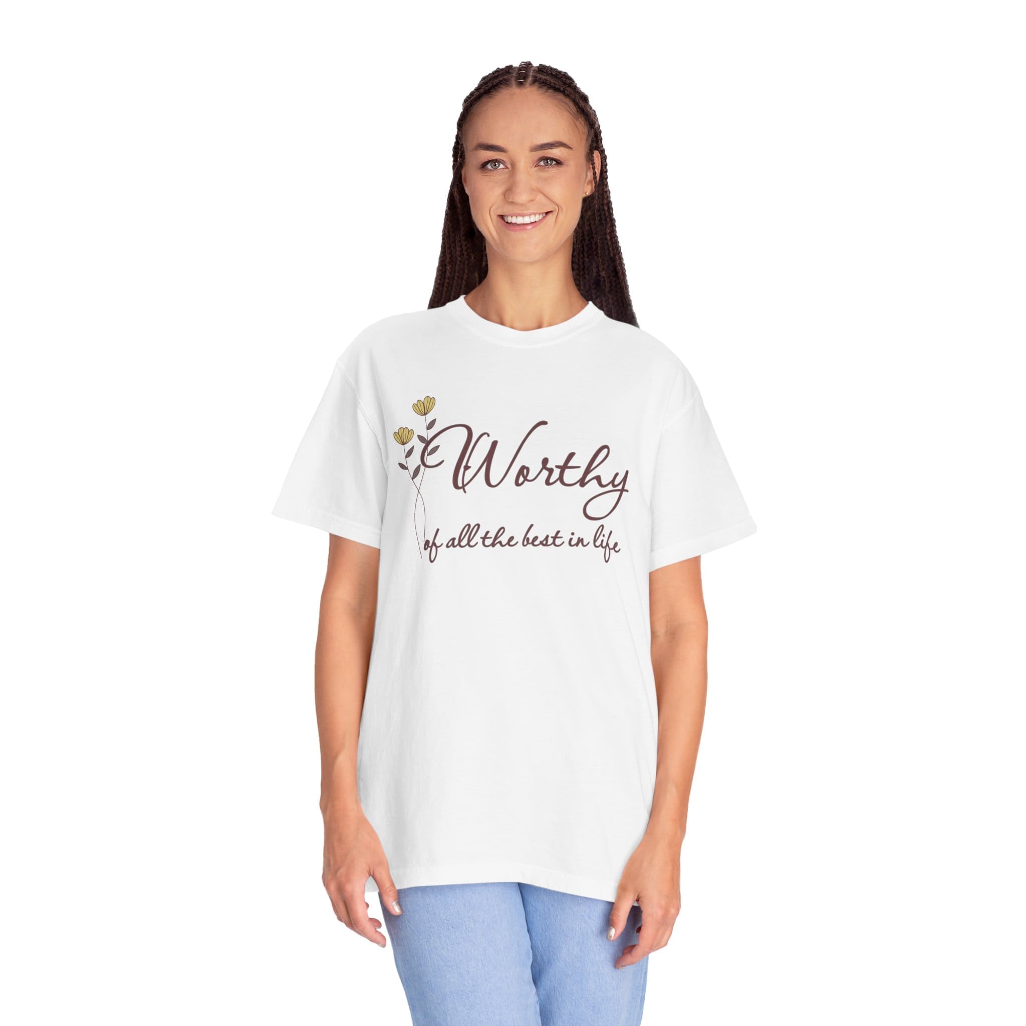 Worthy of All The Best in Life Heavyweight T-Shirt - Floral Text - Image 5