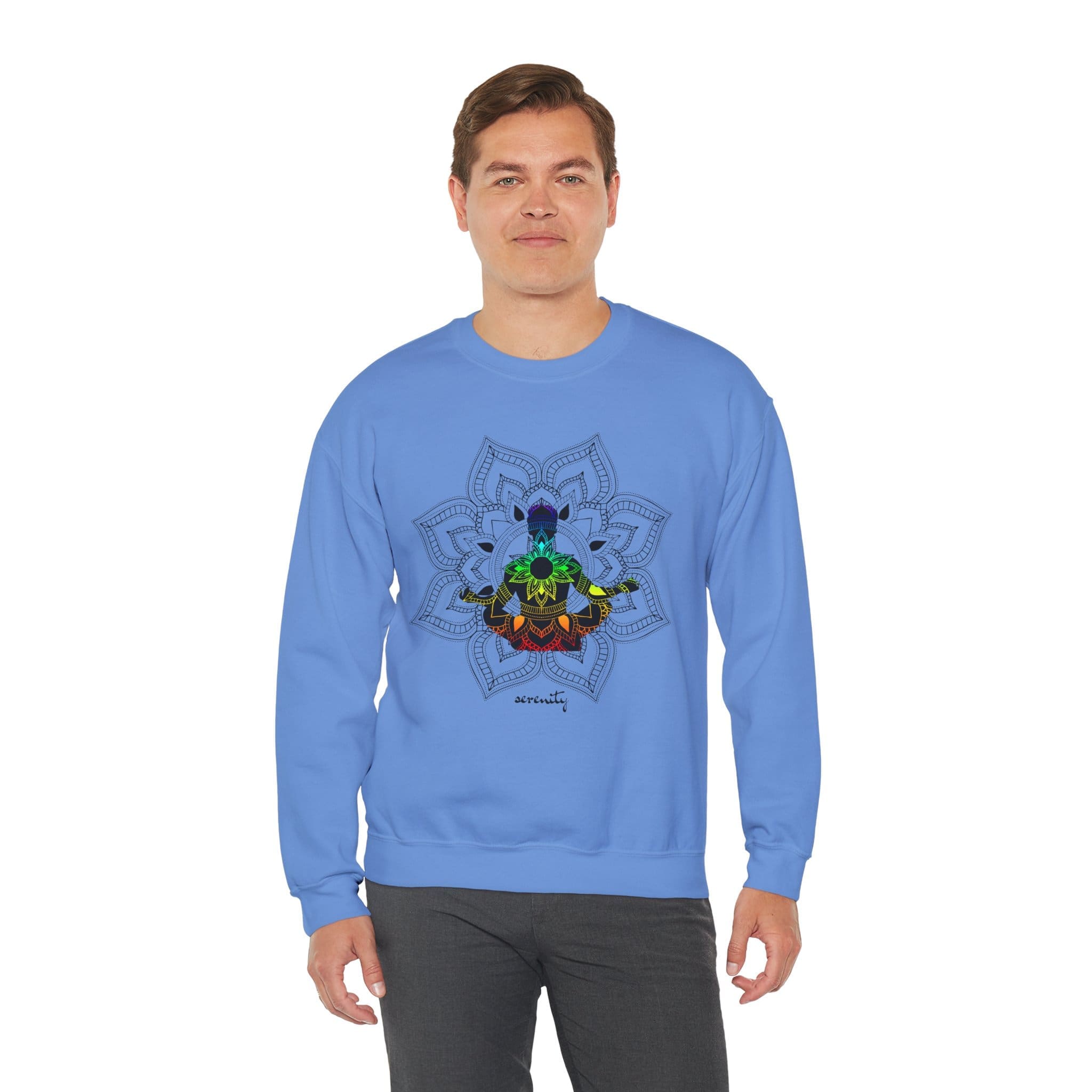Serenity - Chakra Mandala Crewneck Sweatshirt, Male Silhouette - Image 18