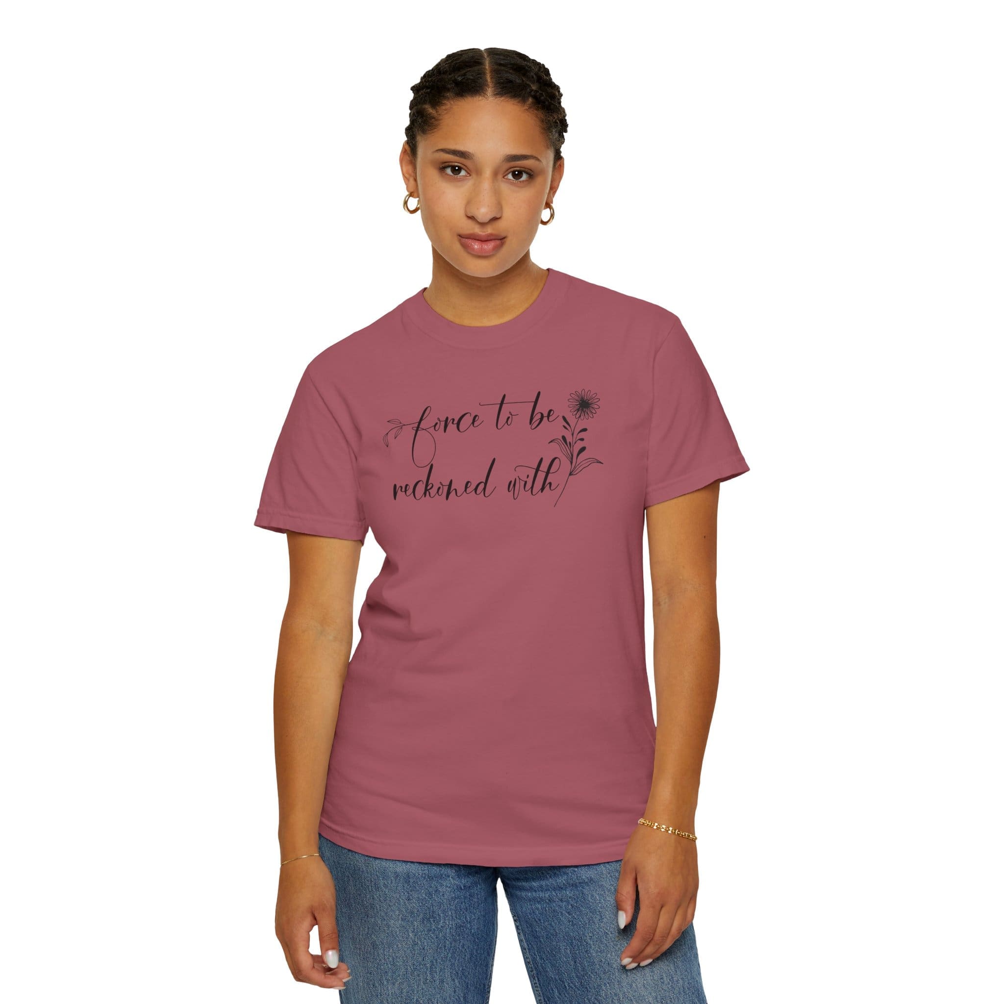 Force to be Reckoned With Heavyweight T-Shirt - Floral Text - Image 22