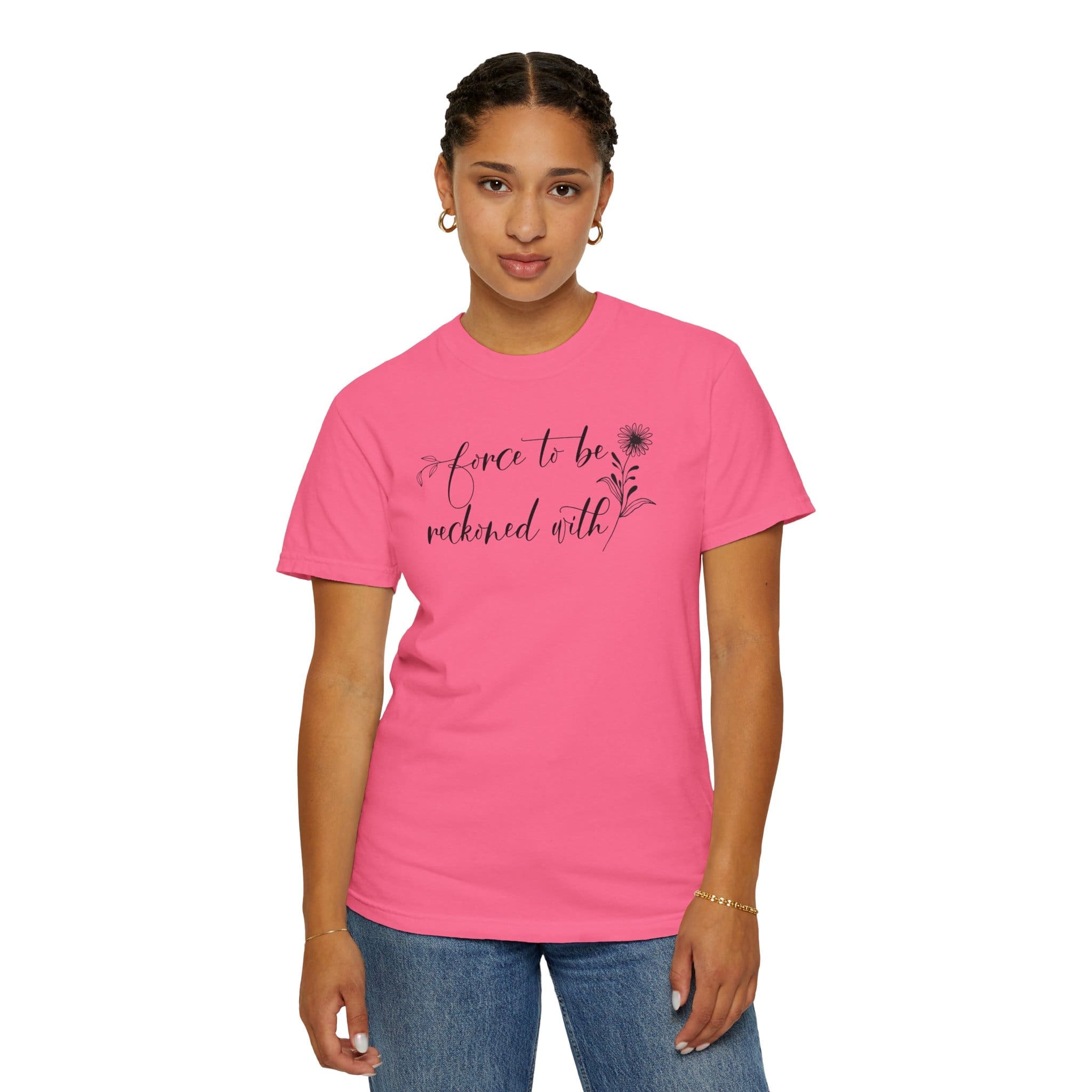 Force to be Reckoned With Heavyweight T-Shirt - Floral Text - Image 14