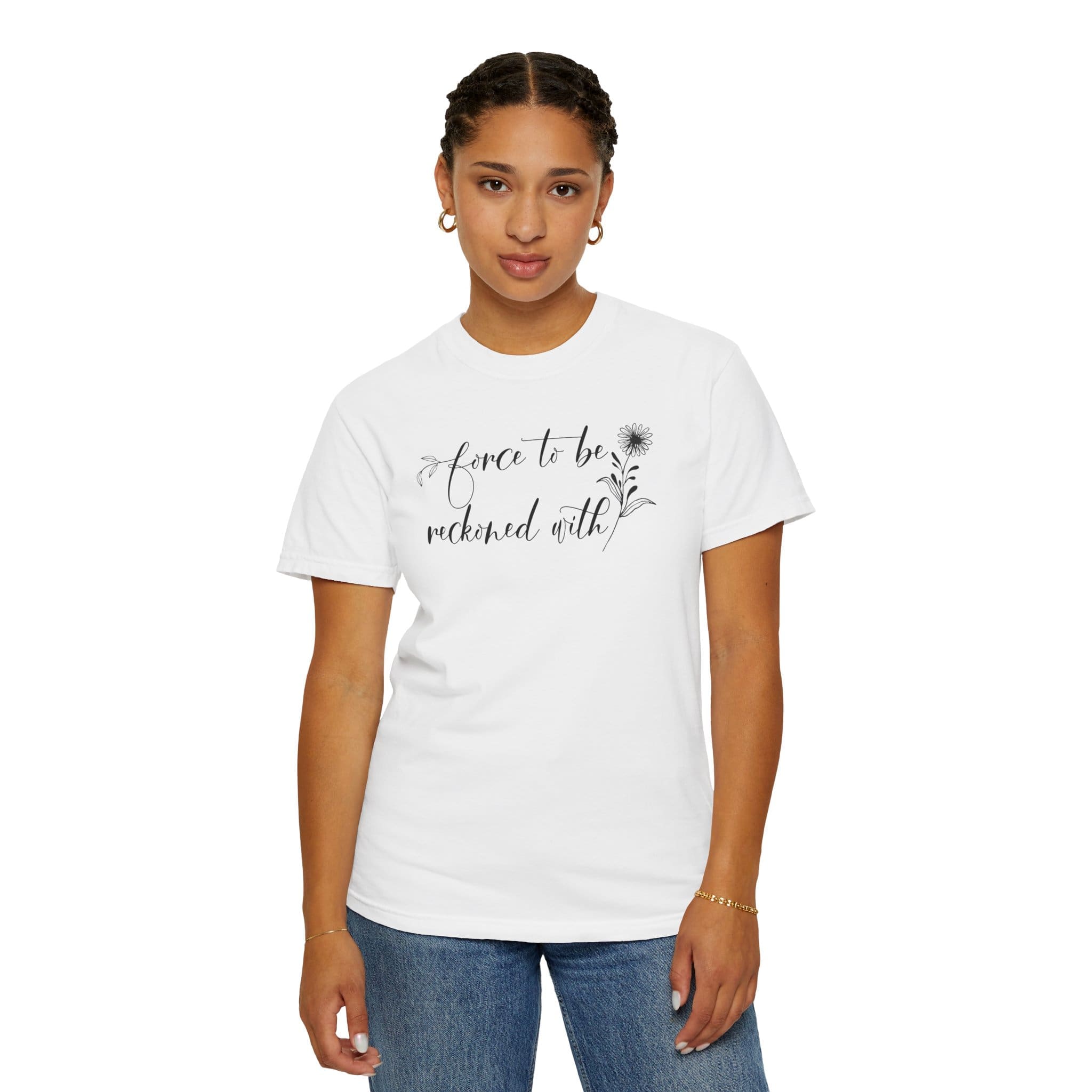 Force to be Reckoned With Heavyweight T-Shirt - Floral Text - Image 5