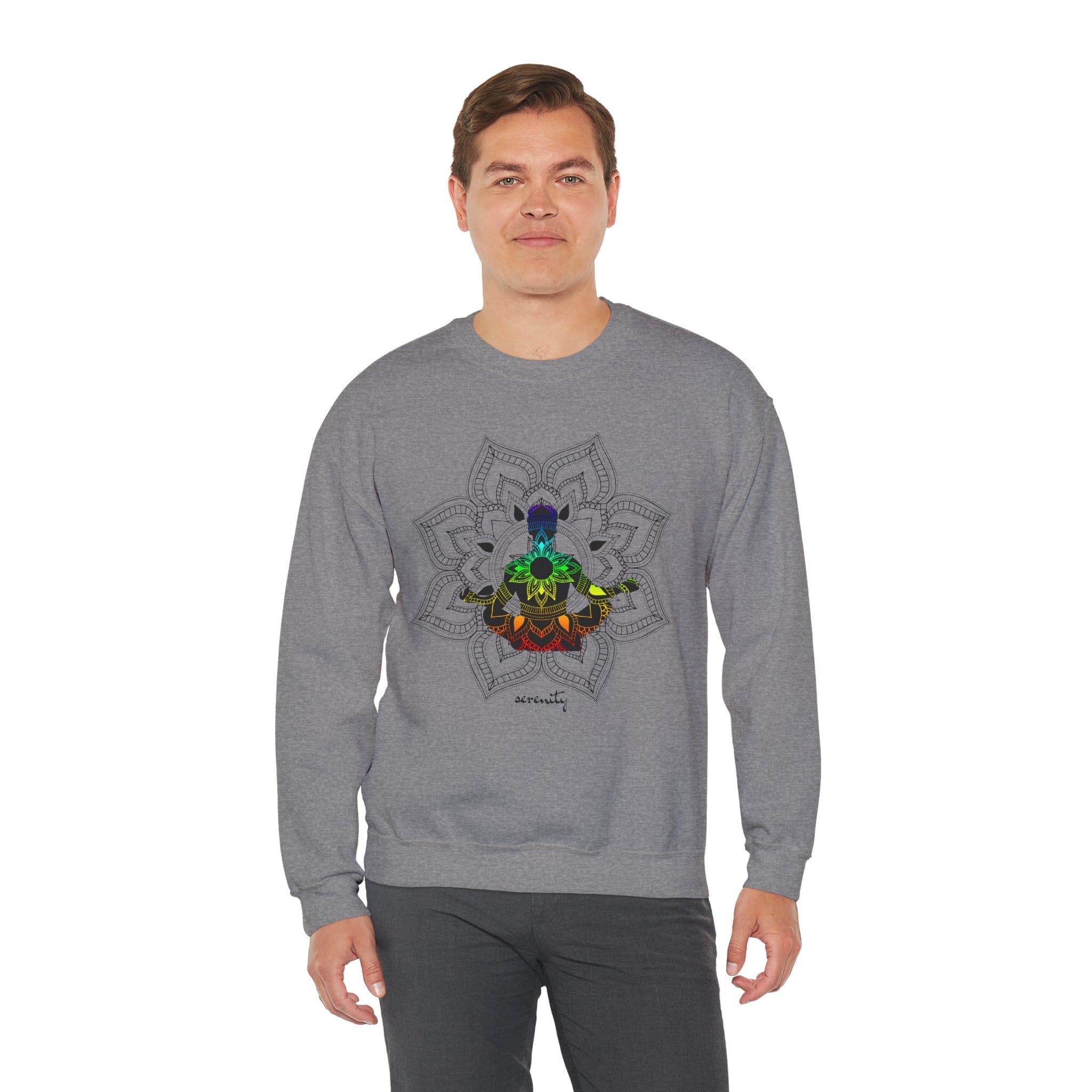 Serenity - Chakra Mandala Crewneck Sweatshirt, Male Silhouette - Image 14