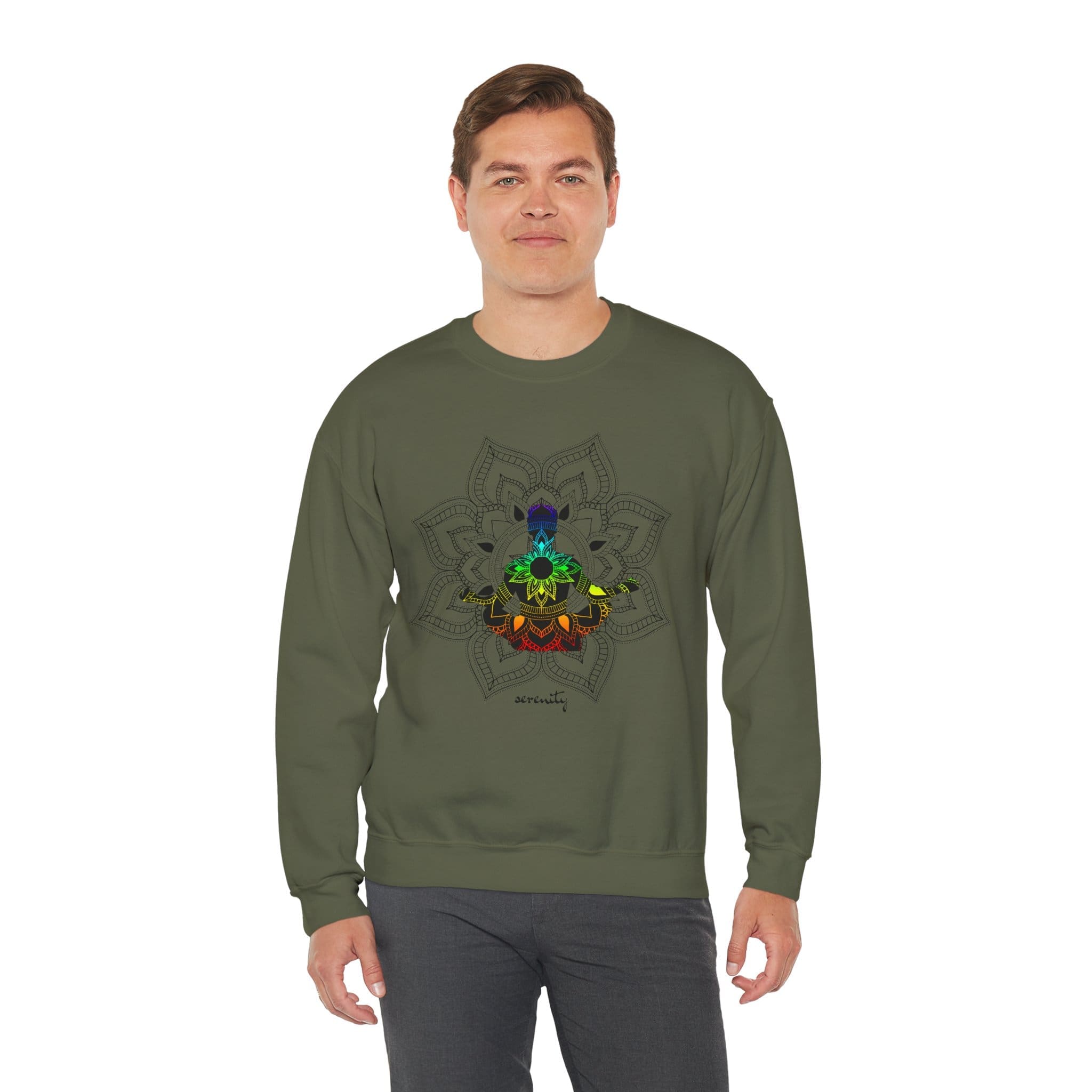 Serenity - Chakra Mandala Crewneck Sweatshirt, Male Silhouette - Image 22
