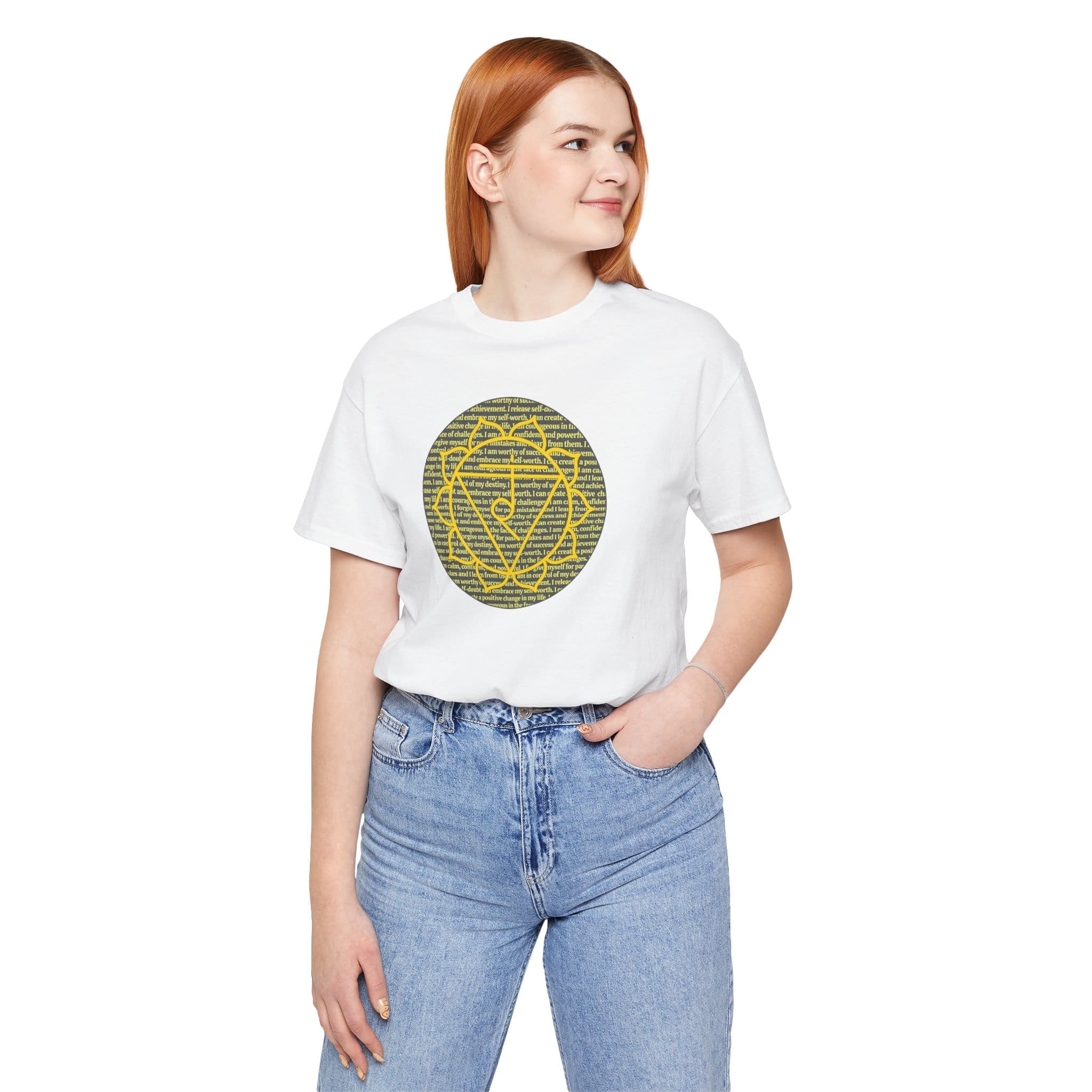 Solar Plexus Chakra Affirmations Lightweight T-Shirt, Yellow Text - Image 5