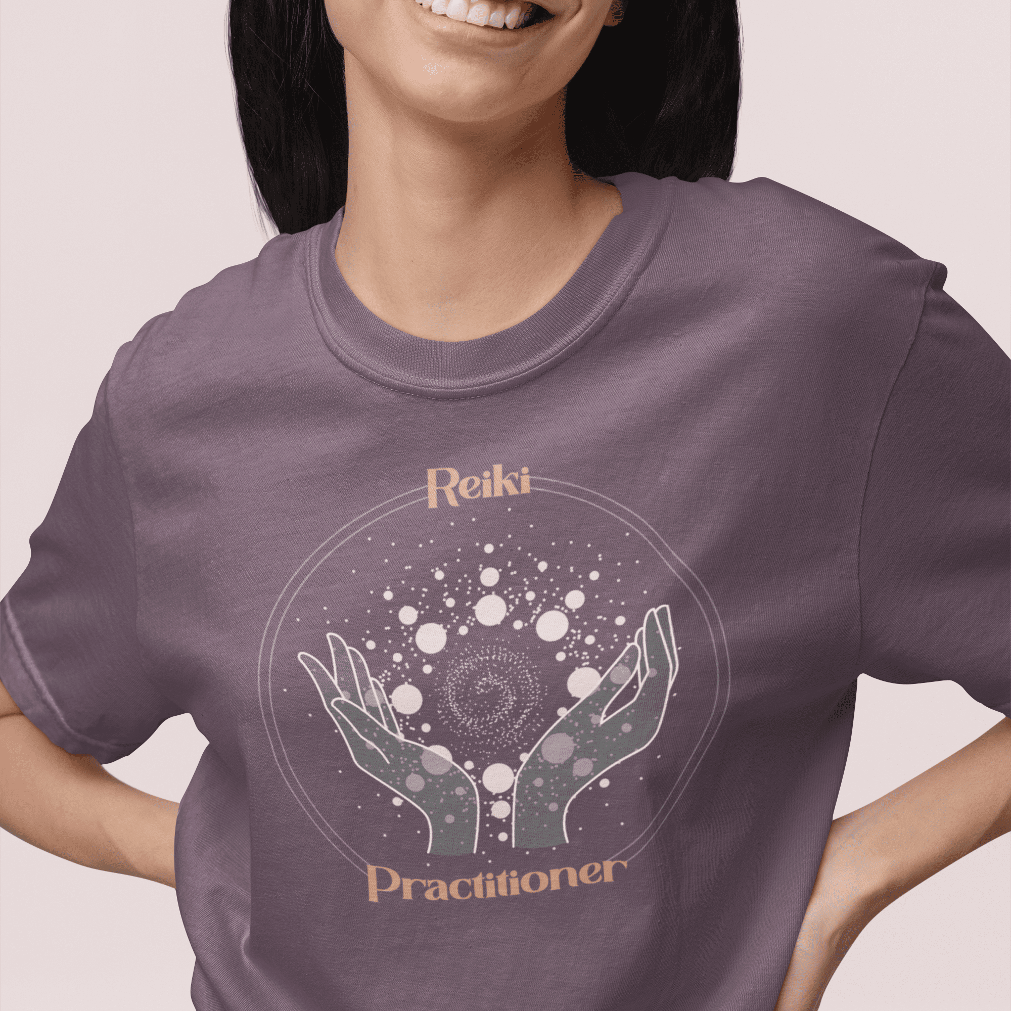 Reiki Practitioner - Heavyweight T-Shirt with Pink Text