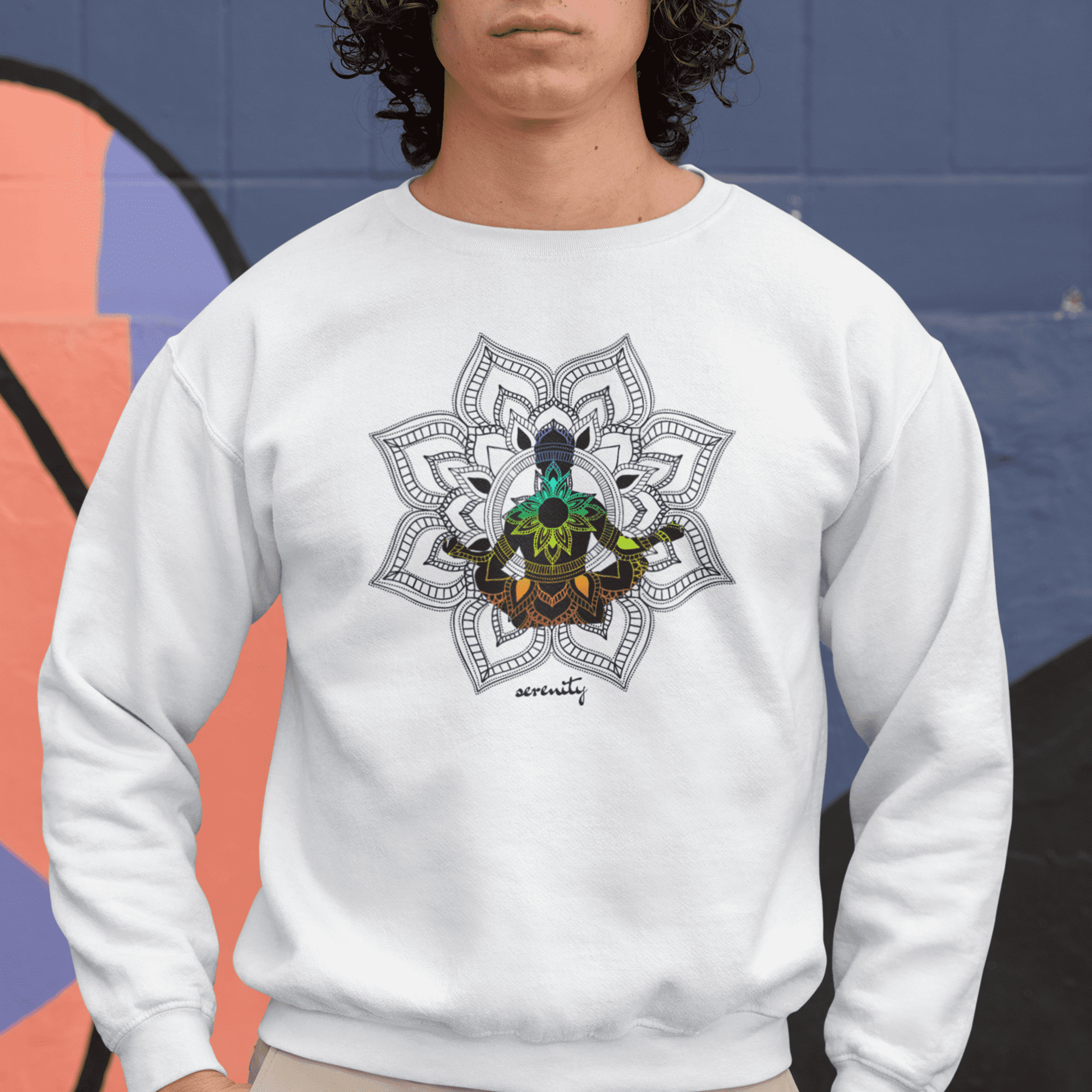 Serenity - Chakra Mandala Crewneck Sweatshirt, Male Silhouette