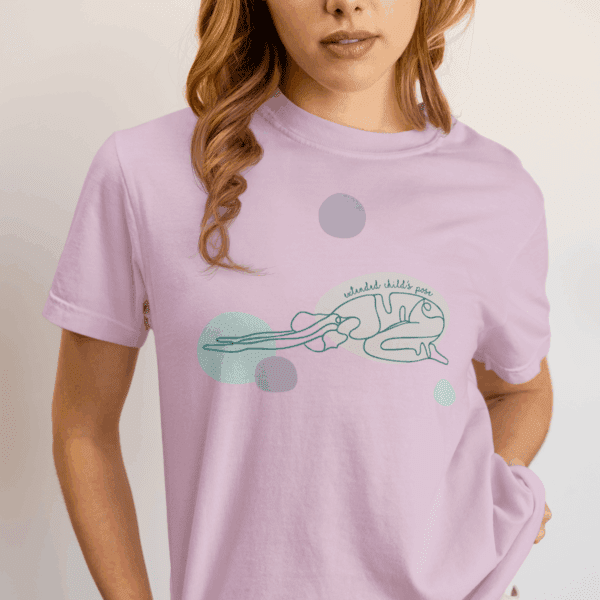 Extended Child's Pose Aesthetic Yoga Heavyweight Tee, Dark Lines
