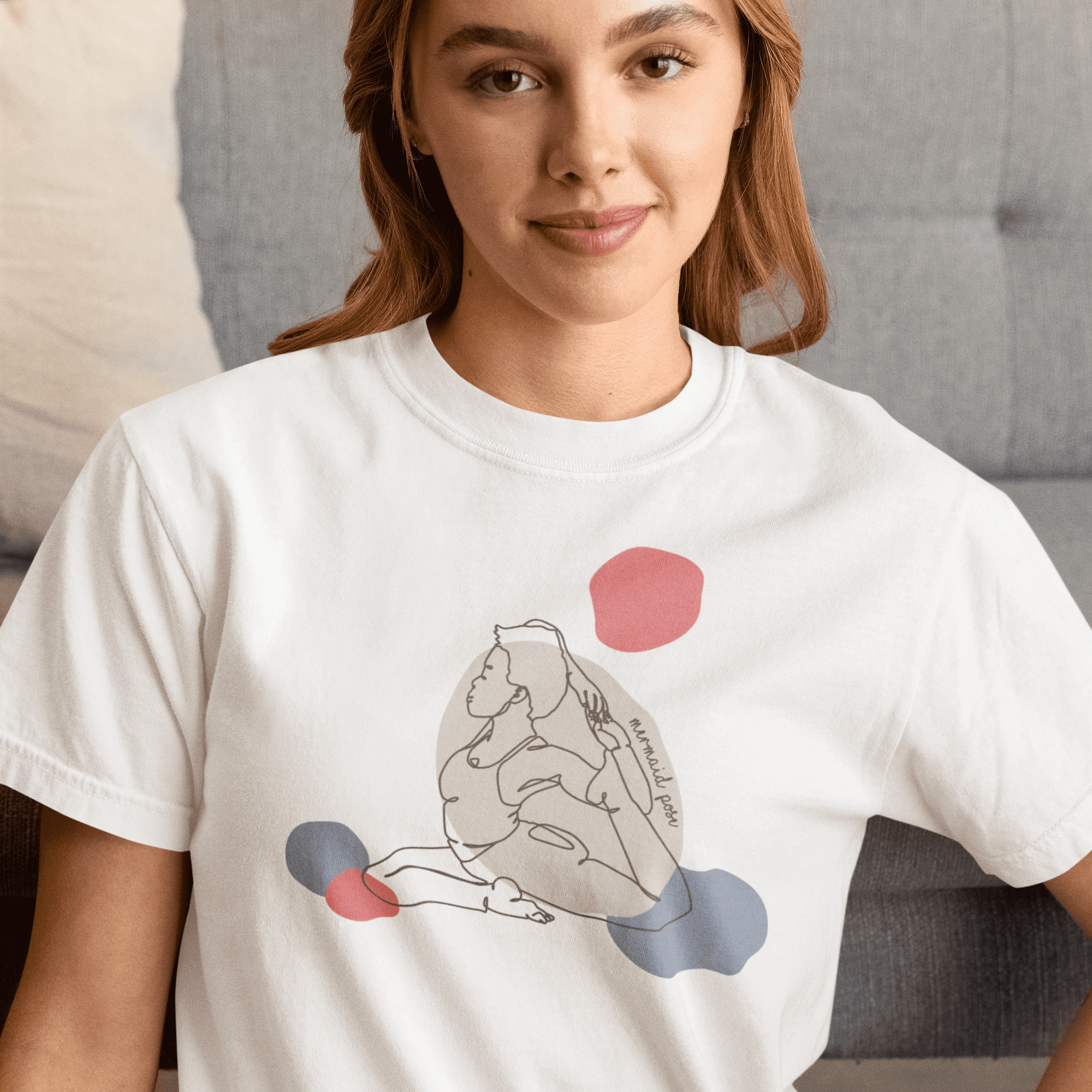 Mermaid Pose Aesthetic Yoga Heavyweight T-Shirt - Dark Lines