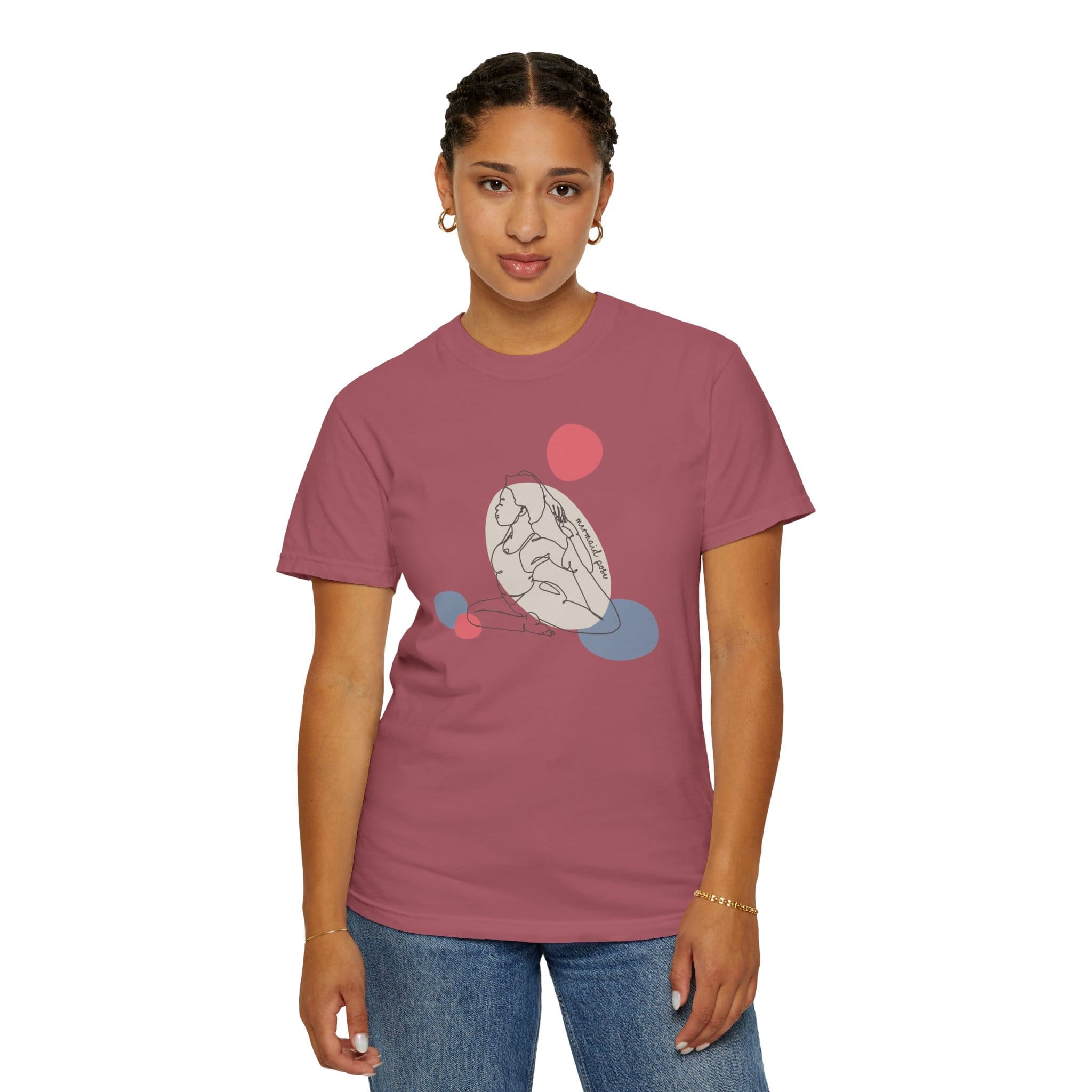 Mermaid Pose Aesthetic Yoga Heavyweight T-Shirt - Dark Lines - Image 5