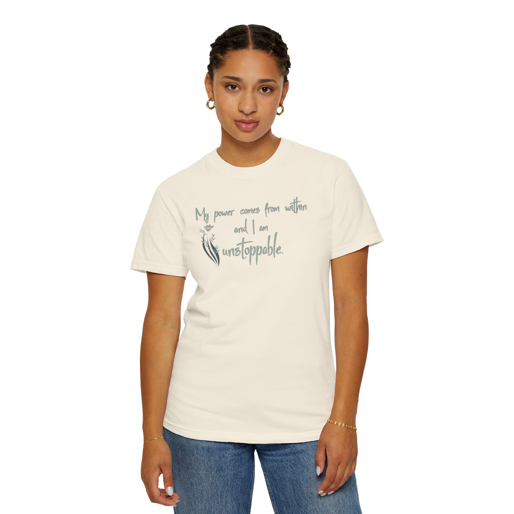 I am Unstoppable Heavyweight T-Shirt - Floral Text - Image 22