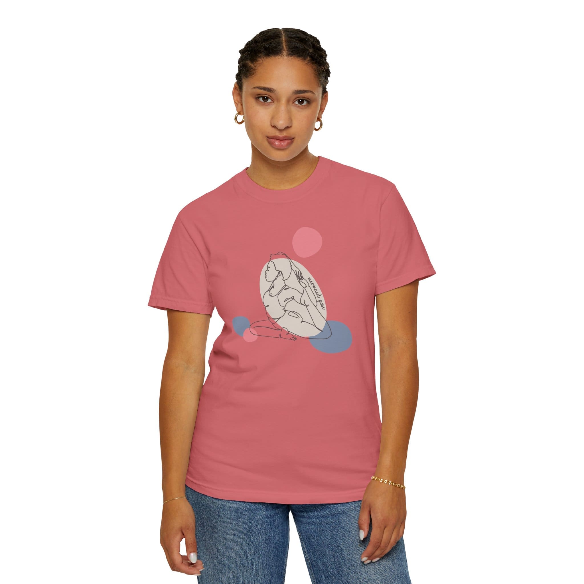 Mermaid Pose Aesthetic Yoga Heavyweight T-Shirt - Dark Lines - Image 9