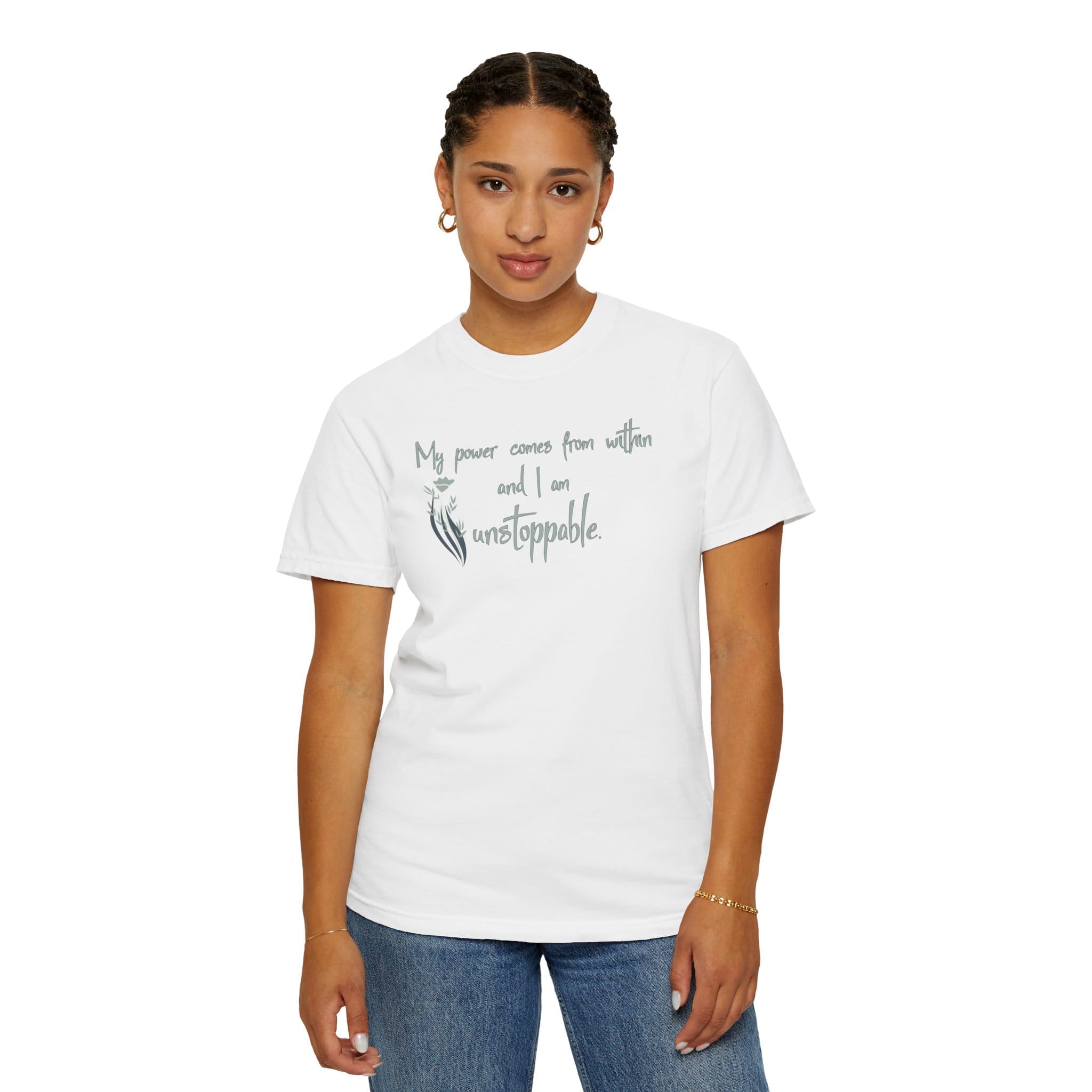 I am Unstoppable Heavyweight T-Shirt - Floral Text - Image 18
