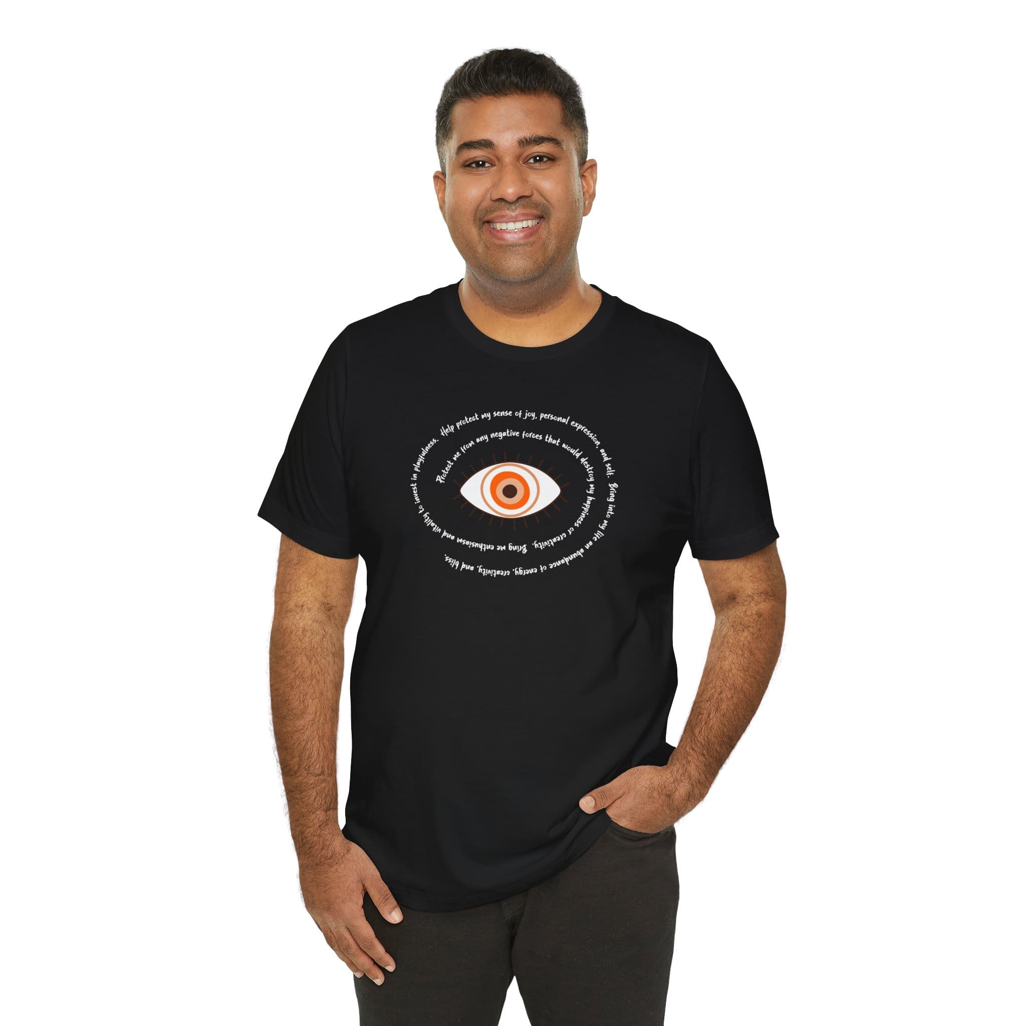 Orange Evil Eye Protection Lightweight T-Shirt - White Text - Image 23