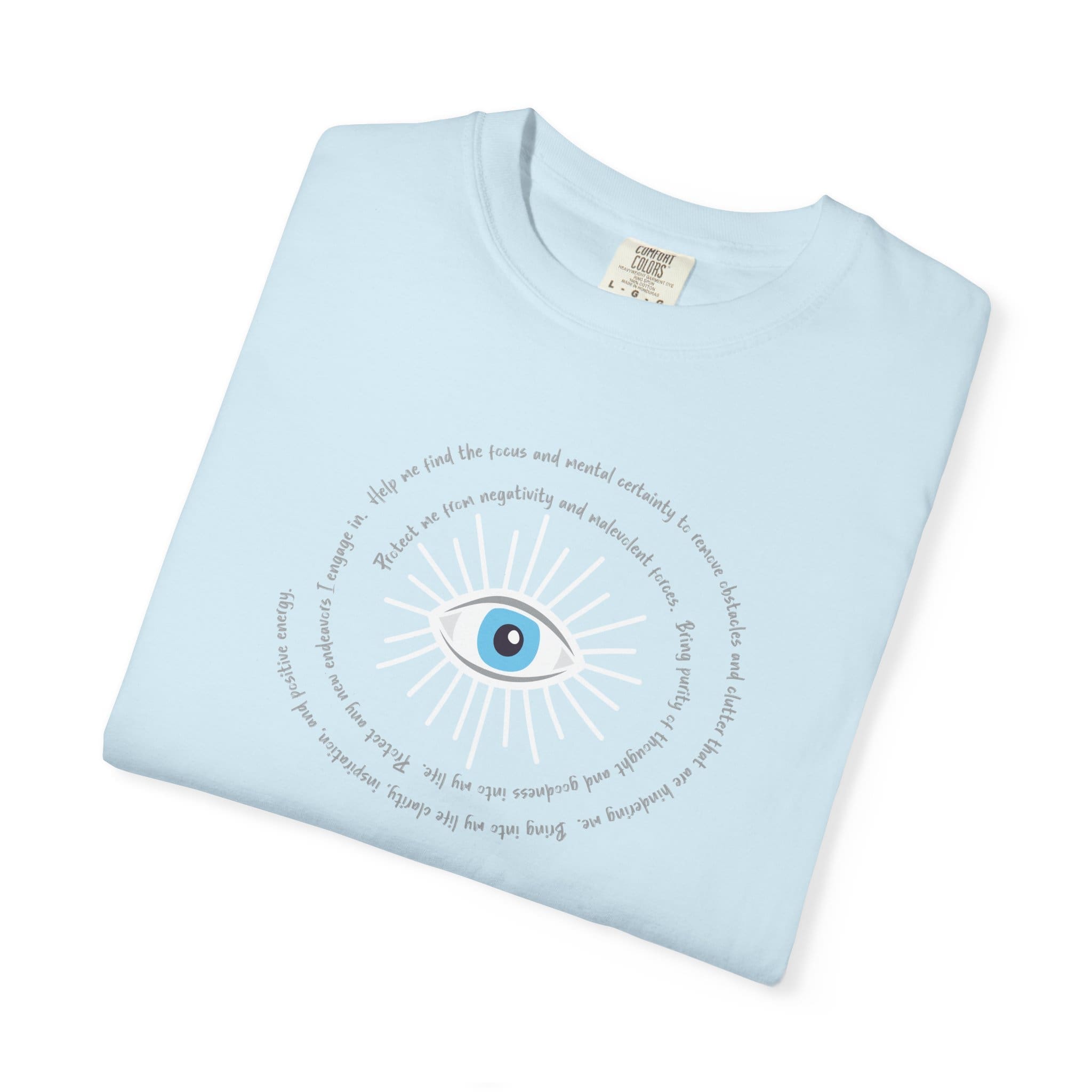 White Evil Eye Protection Heavyweight T-Shirt - Grey Text - Image 4