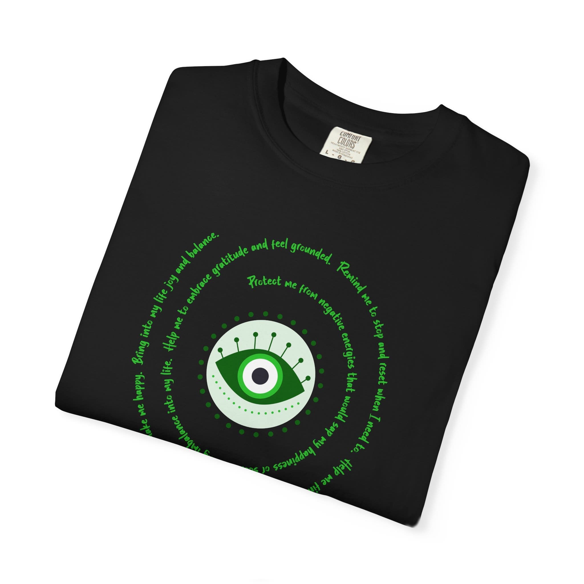 Dark Green Evil Eye Protection Heavyweight T-Shirt - Green Text - Image 13