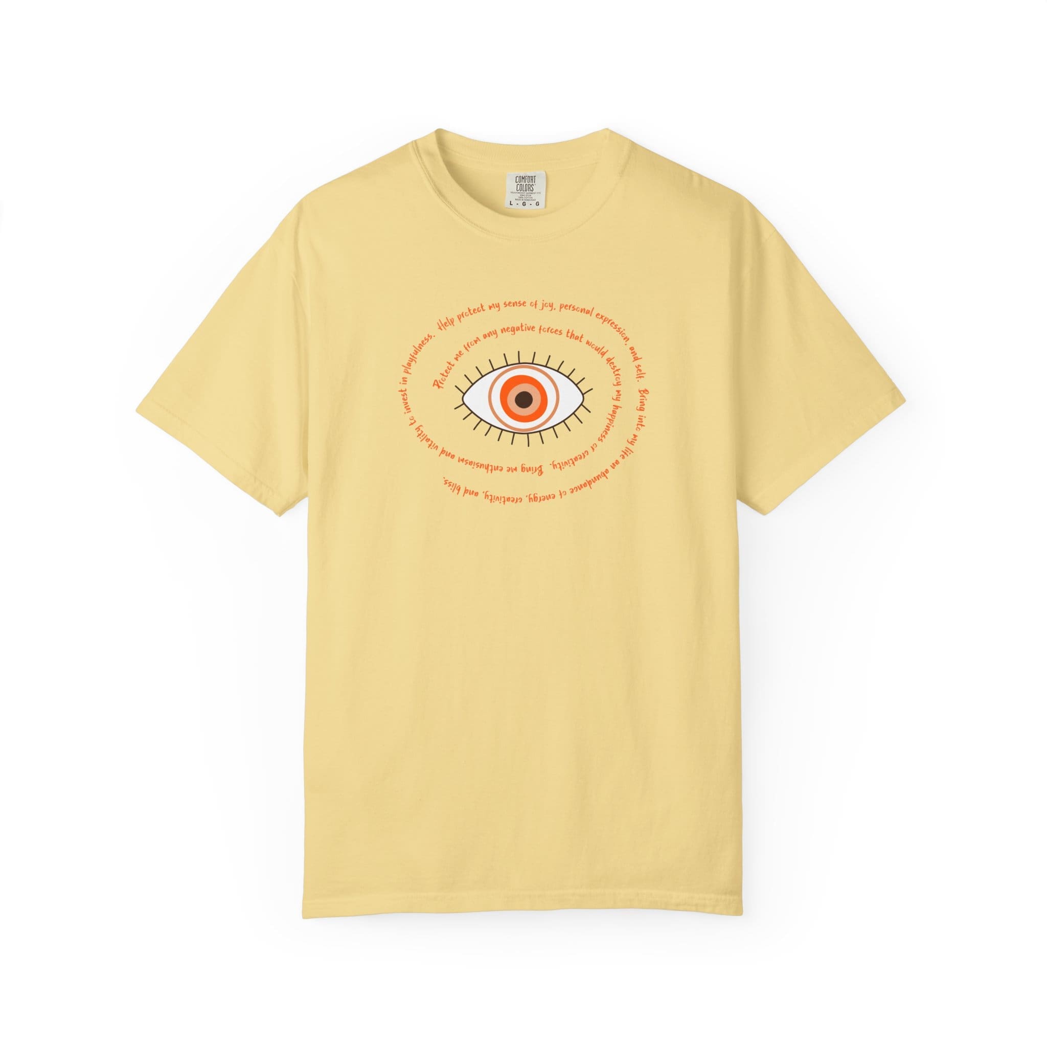 Orange Evil Eye Protection Heavyweight T-Shirt - Orange Text - Image 3