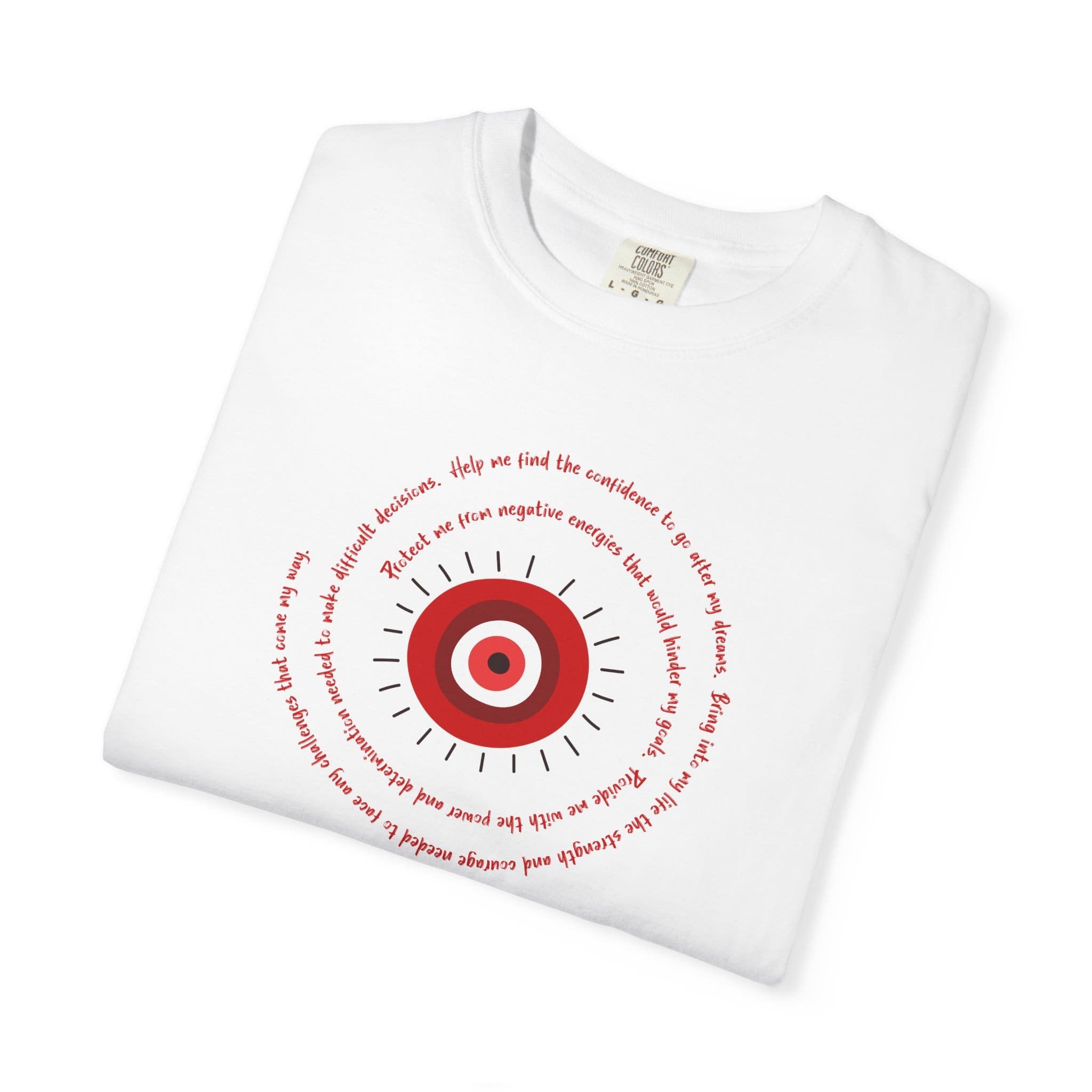 Red Evil Eye Protection Heavyweight T-Shirt - Red Text - Image 16