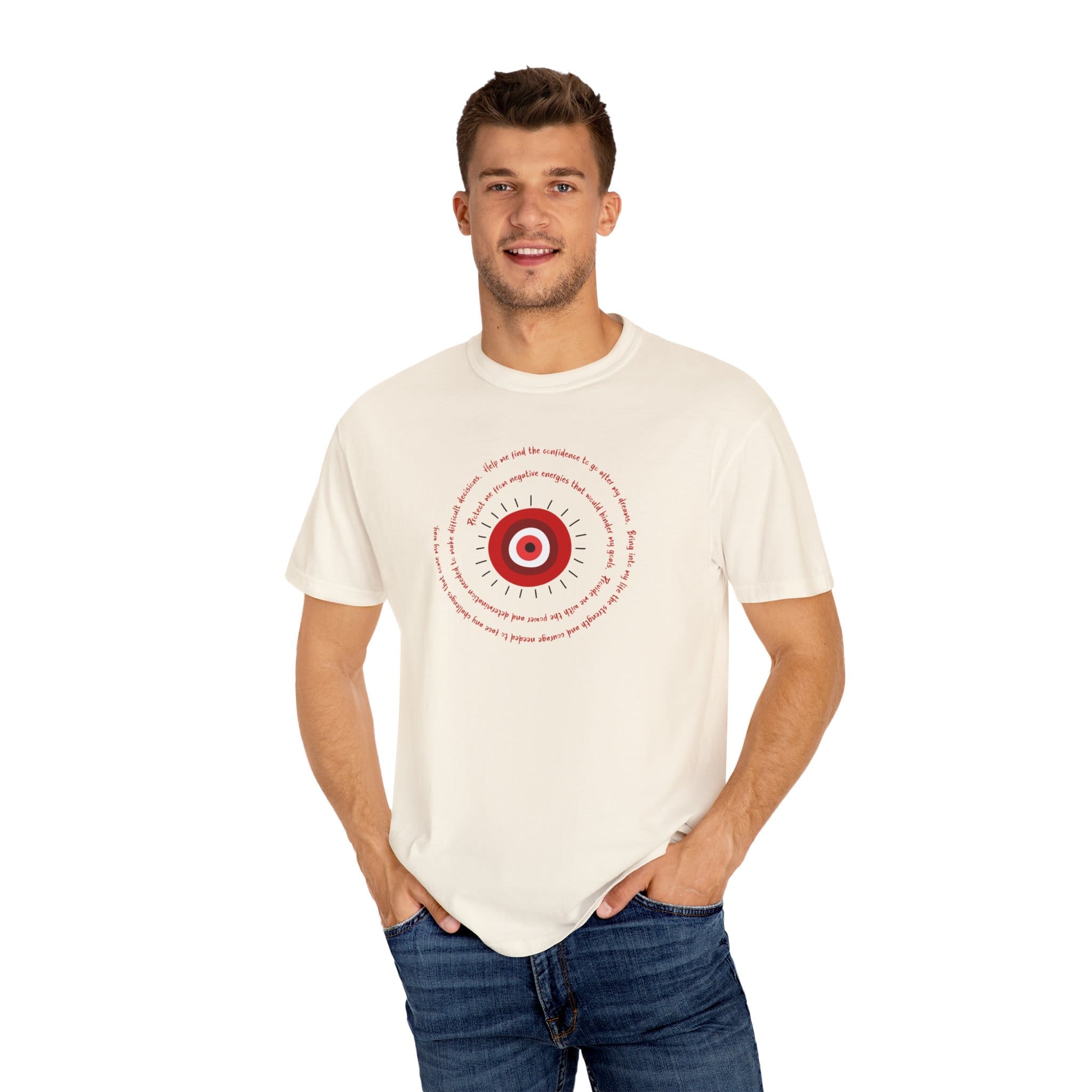 Red Evil Eye Protection Heavyweight T-Shirt - Red Text - Image 23