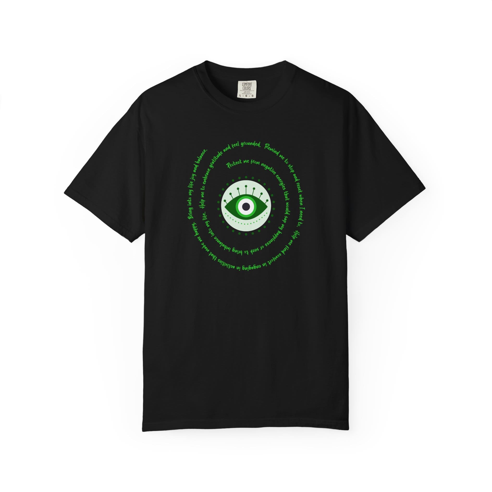 Dark Green Evil Eye Protection Heavyweight T-Shirt - Green Text - Image 12