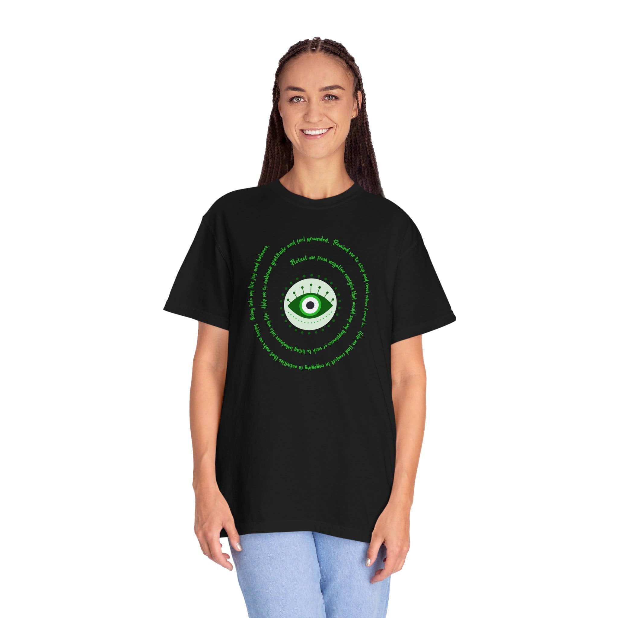Dark Green Evil Eye Protection Heavyweight T-Shirt - Green Text - Image 15