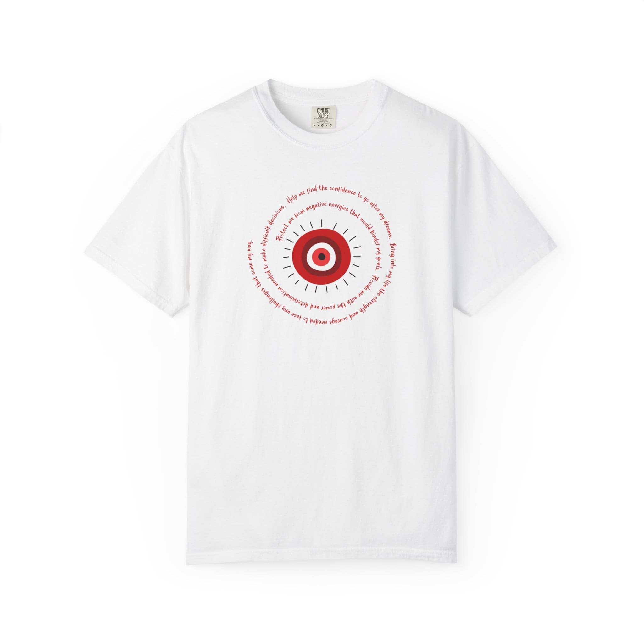 Red Evil Eye Protection Heavyweight T-Shirt - Red Text - Image 15