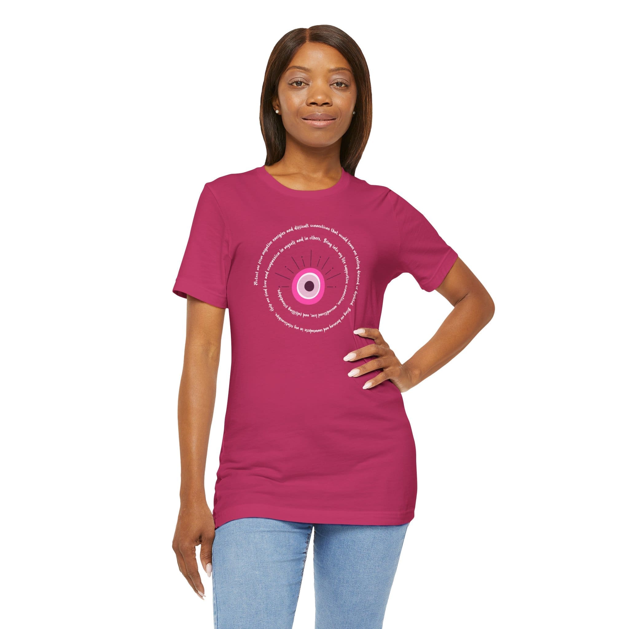 Pink Evil Eye Protection Lightweight T-Shirt - White Text - Image 6