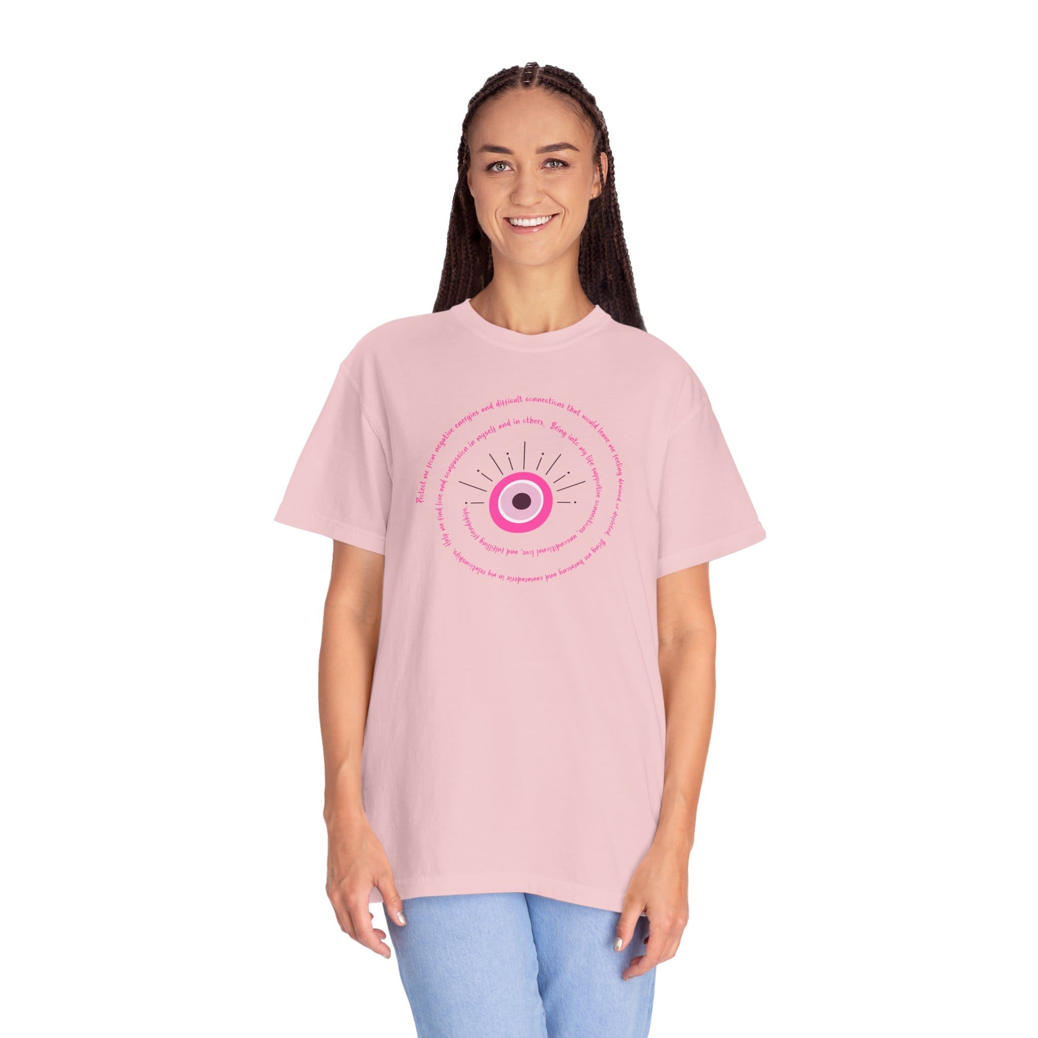 Pink Evil Eye Protection Heavyweight T-Shirt - Pink Text - Image 15