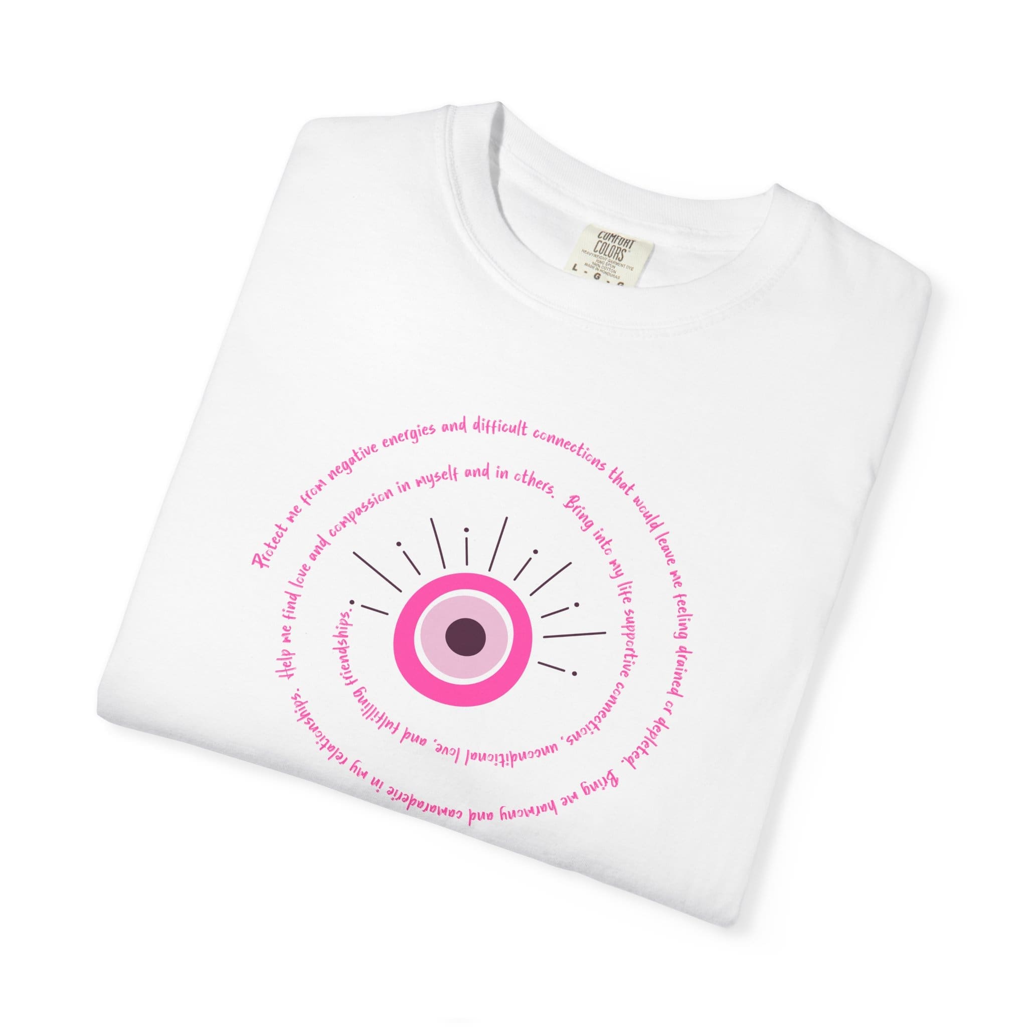 Pink Evil Eye Protection Heavyweight T-Shirt - Pink Text - Image 4