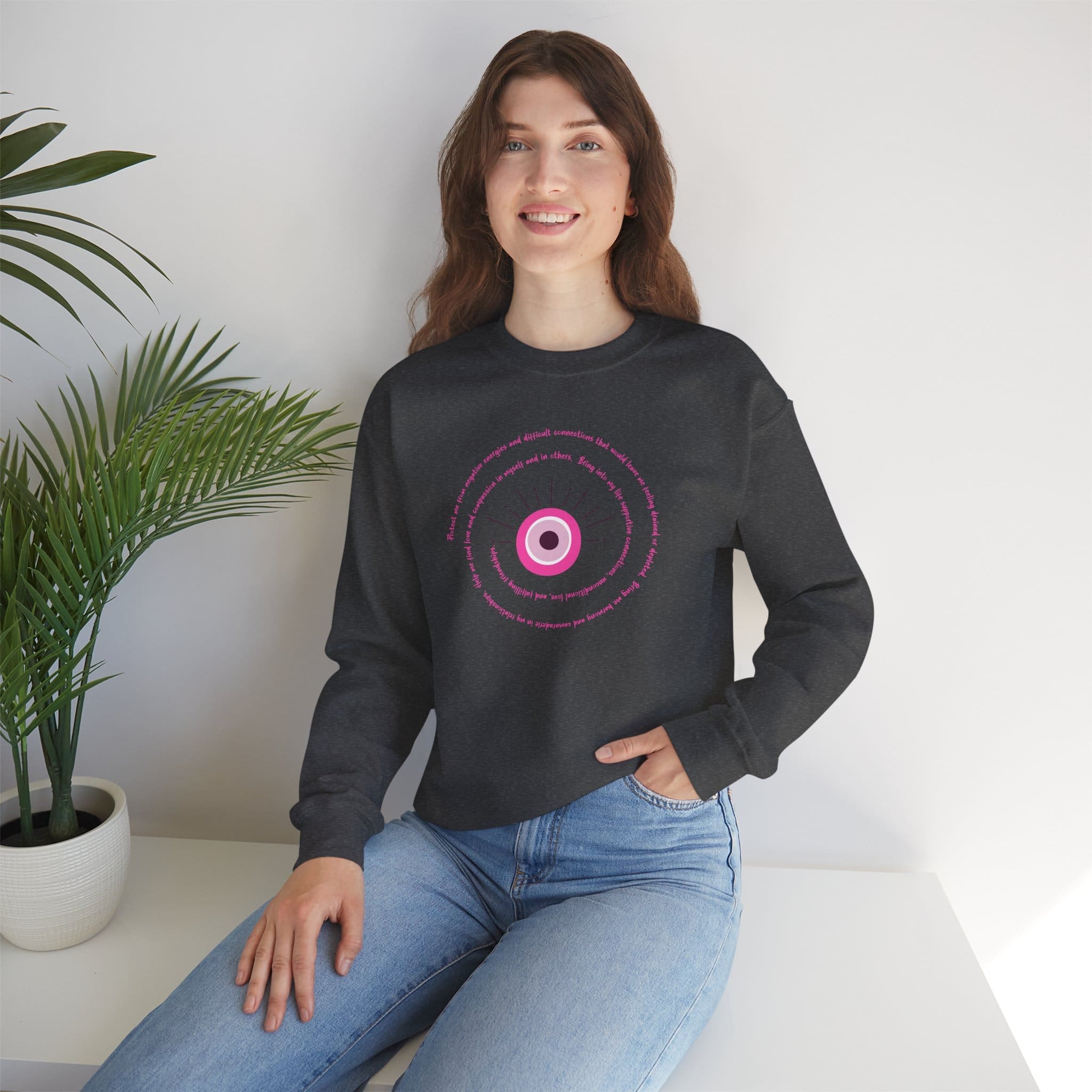 Pink Evil Eye Protection Crewneck Sweatshirt - Image 6