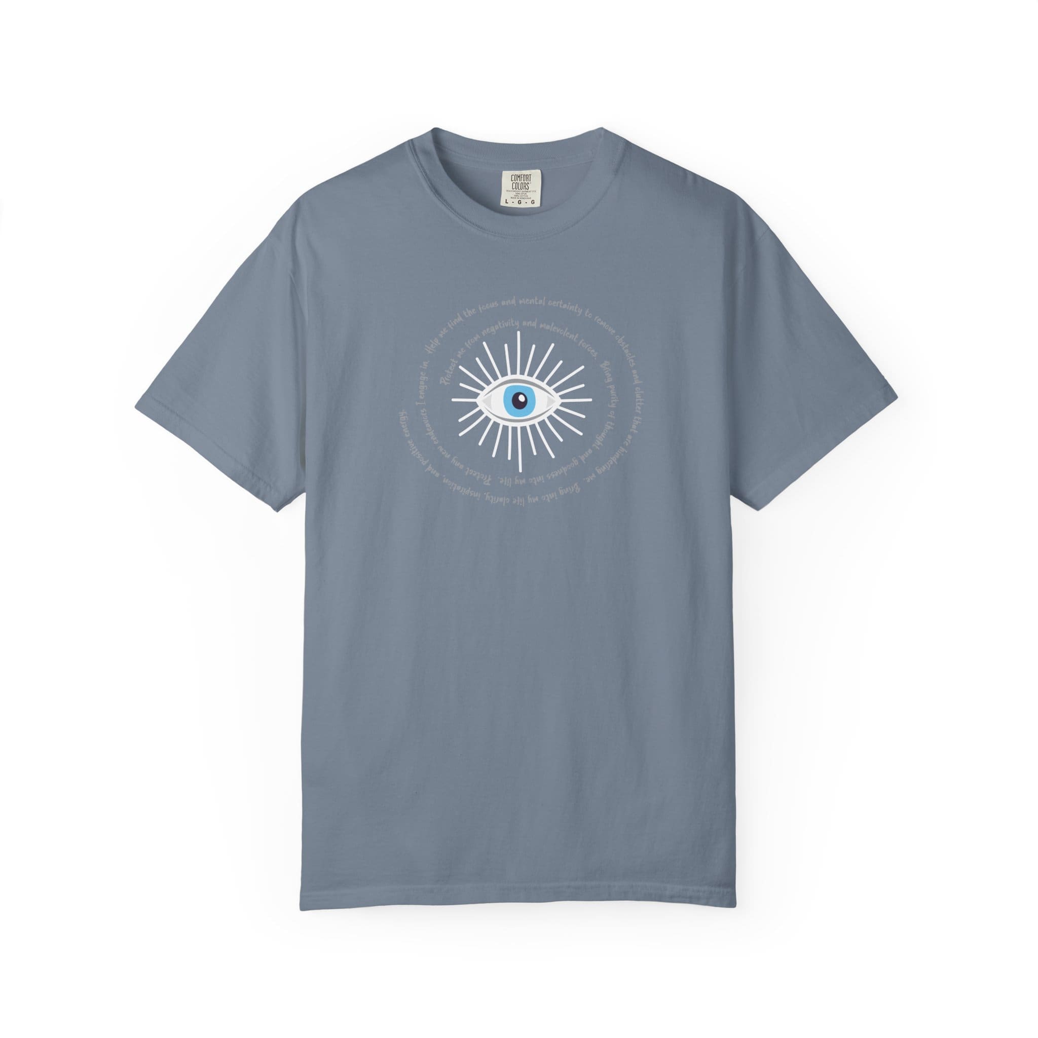 White Evil Eye Protection Heavyweight T-Shirt - Grey Text - Image 7
