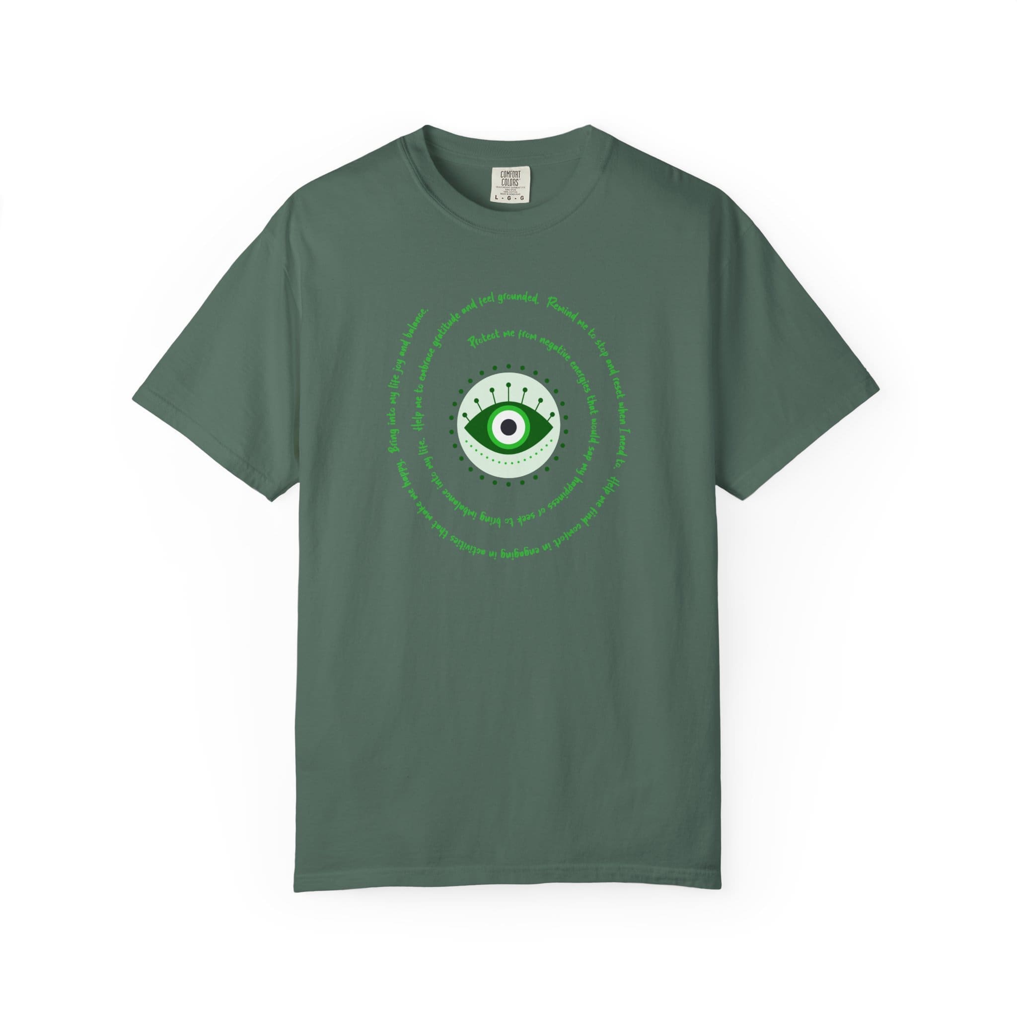 Dark Green Evil Eye Protection Heavyweight T-Shirt - Green Text - Image 16