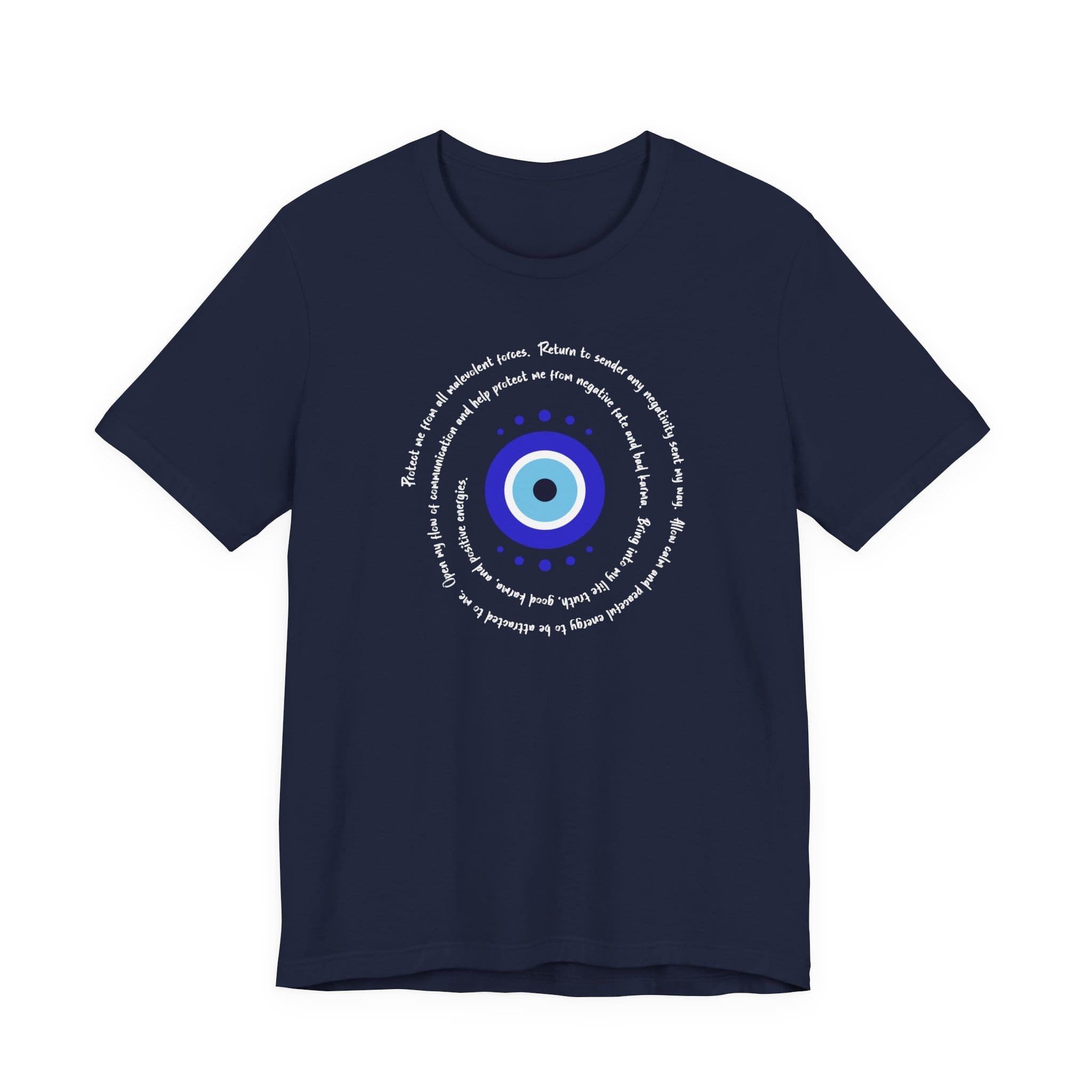 Dark Blue Evil Eye Protection Lightweight T-Shirt - White Text - Image 11