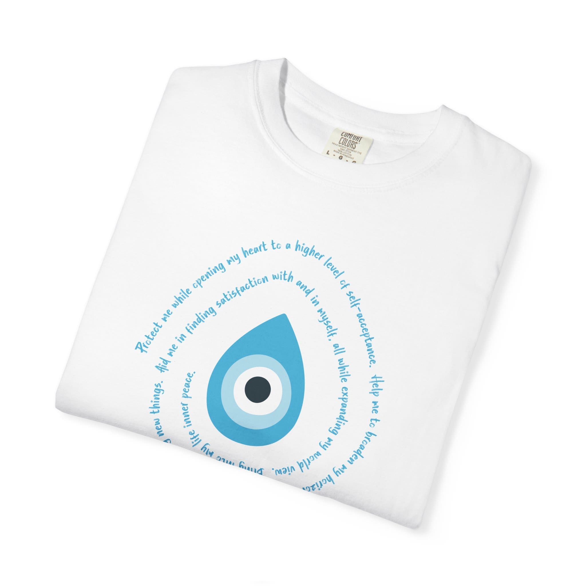 Light Blue Evil Eye Protection Heavyweight T-Shirt - Blue Text - Image 21
