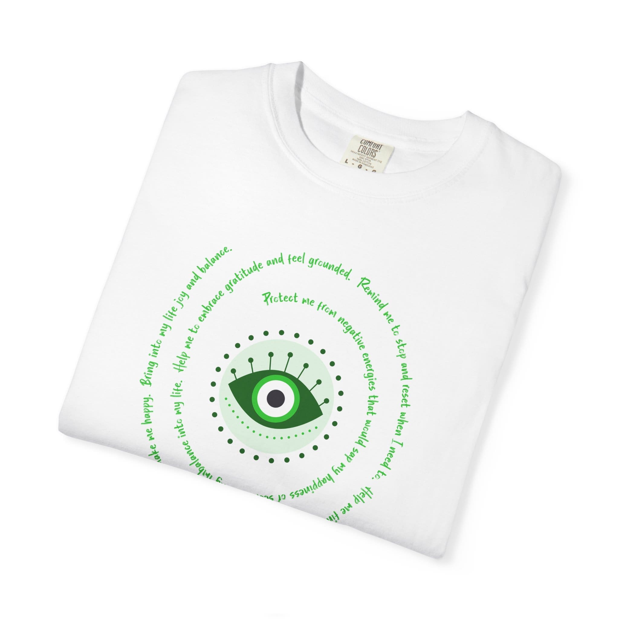 Dark Green Evil Eye Protection Heavyweight T-Shirt - Green Text - Image 4
