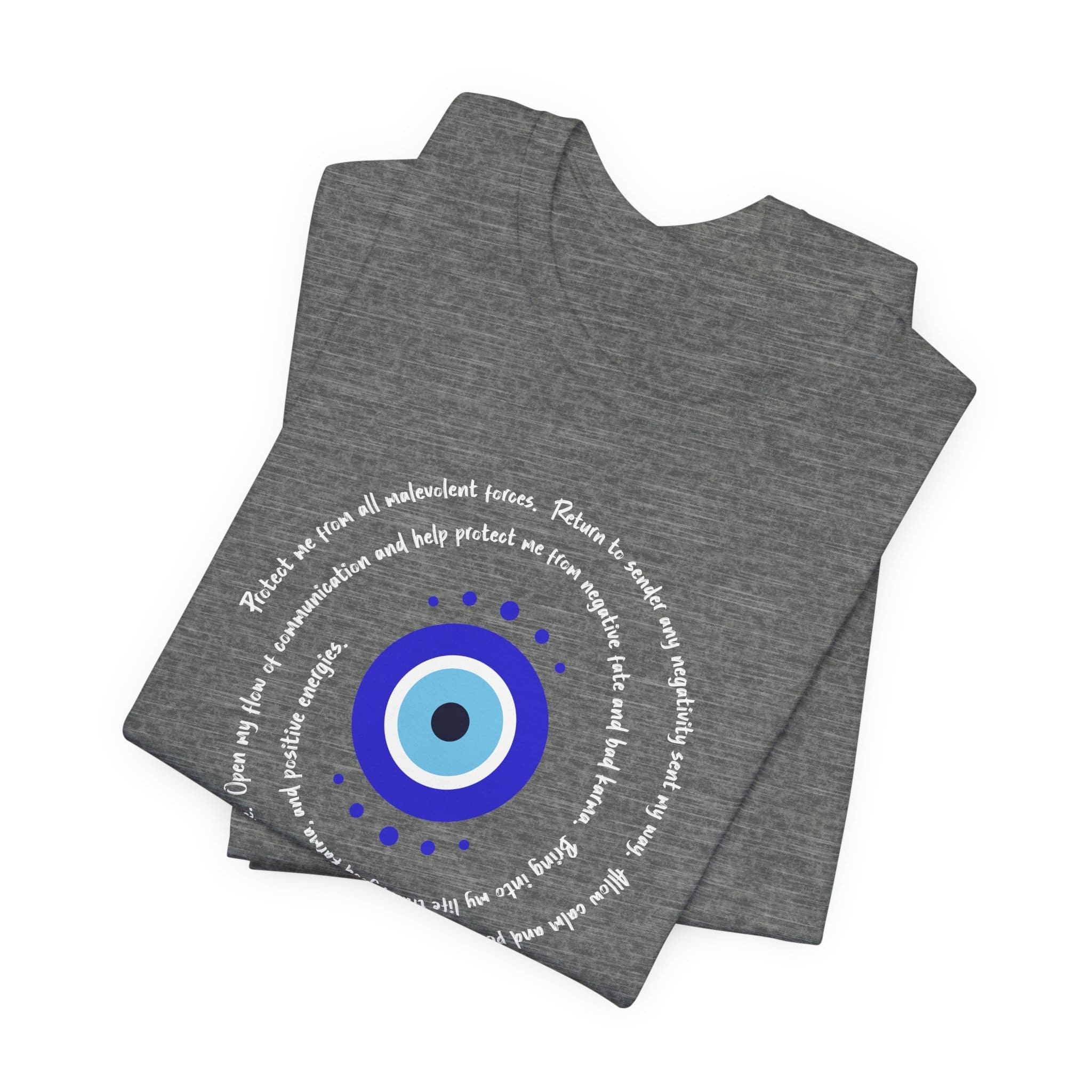 Dark Blue Evil Eye Protection Lightweight T-Shirt - White Text - Image 4