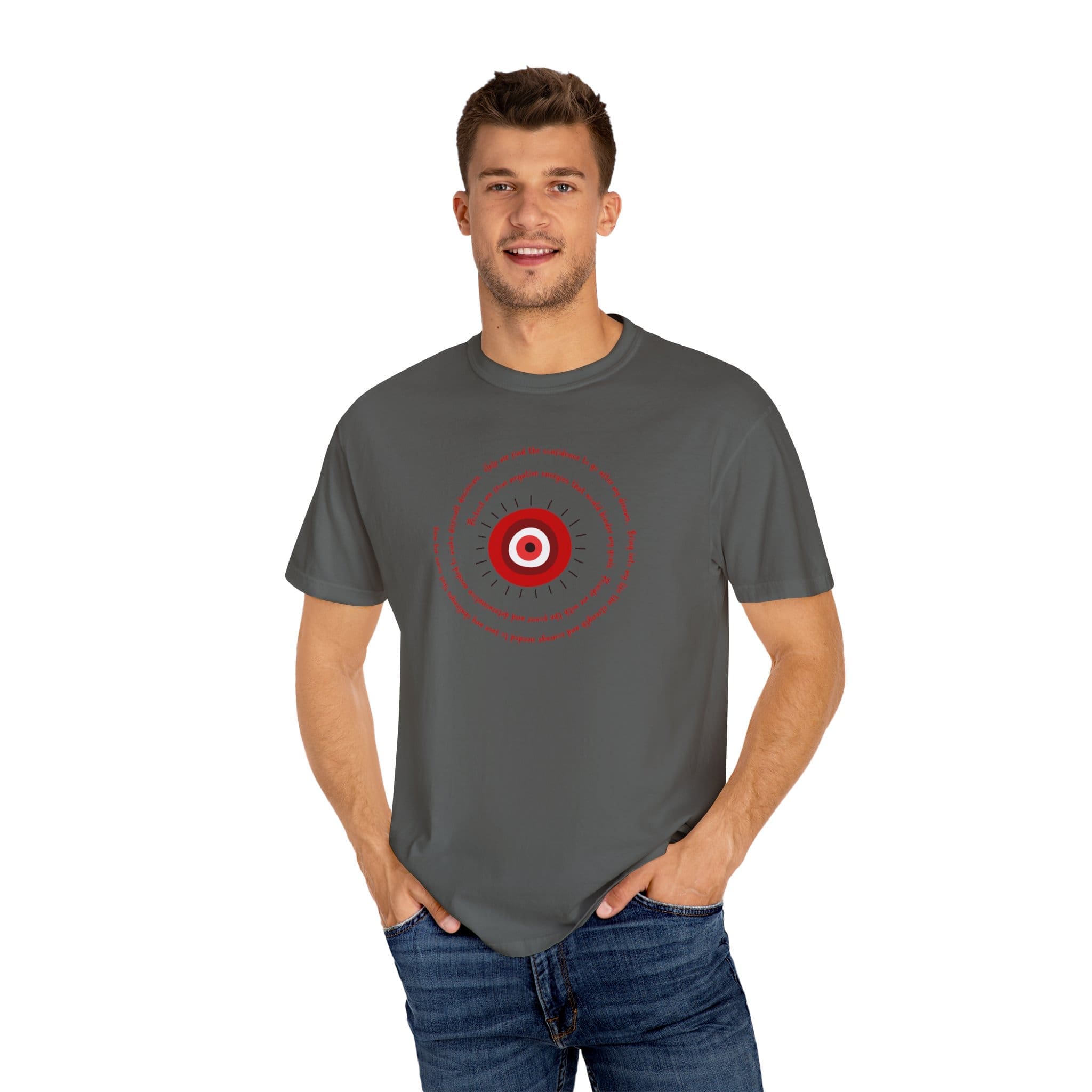 Red Evil Eye Protection Heavyweight T-Shirt - Red Text - Image 10
