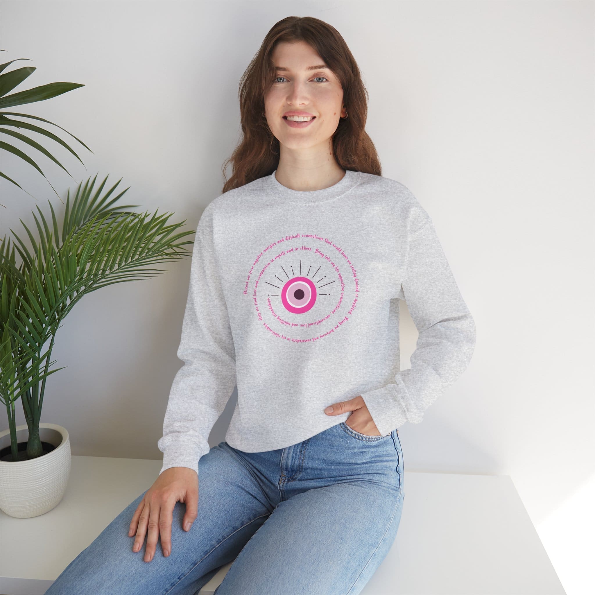 Pink Evil Eye Protection Crewneck Sweatshirt - Image 14