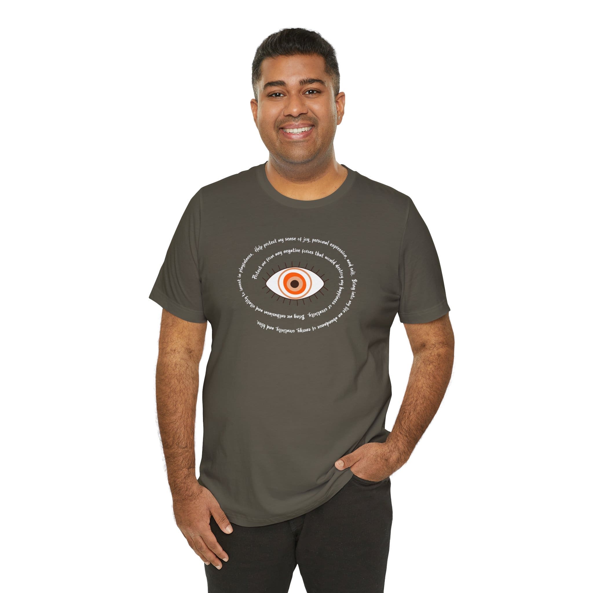 Orange Evil Eye Protection Lightweight T-Shirt - White Text - Image 19